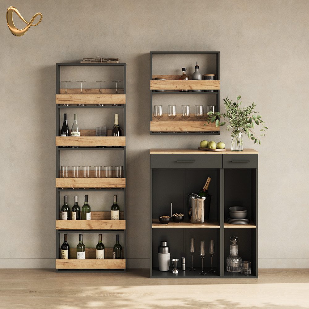 Livinity® Weinregal Regusa, Goldkraft Eiche/Anthrazit/Anthrazit, 60 x 180 cm, 1-tlg.