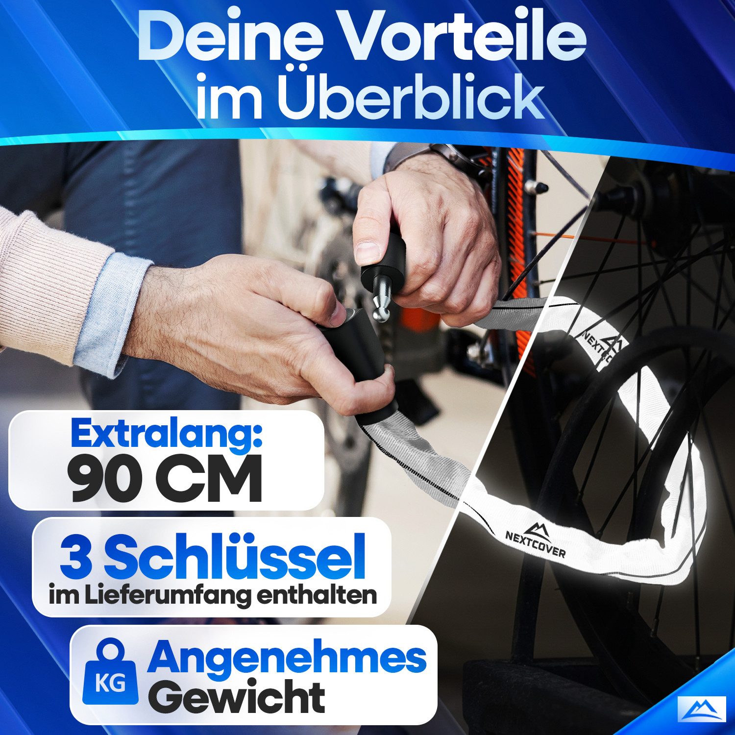 Nextcover Kettenschloss NEXTCOVER® Fahrradschloss LockOne mit Zahlencode oder Schlüssel