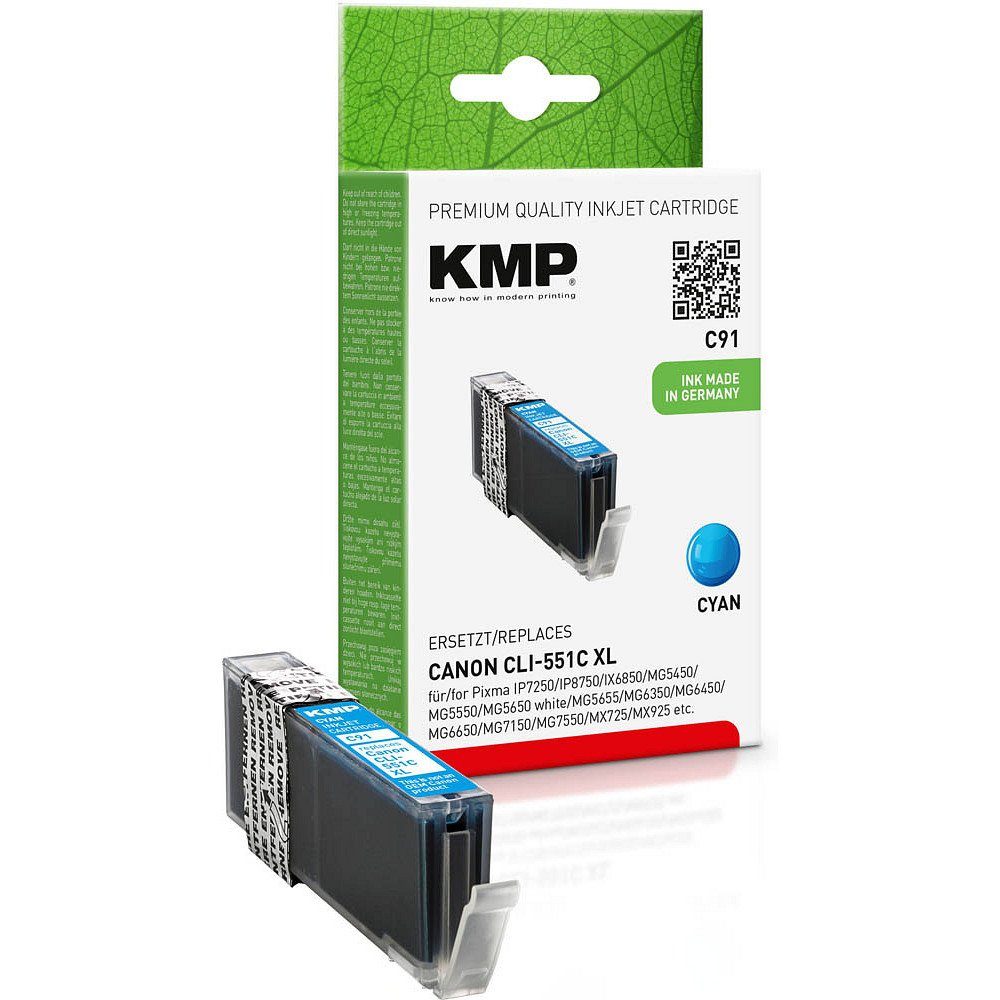 KMP KMP C91 Tinte ERSETZT Canon CLI-551XL / 6444B001 Cyan Tintenpatrone (1 Farbe, 1-tlg)