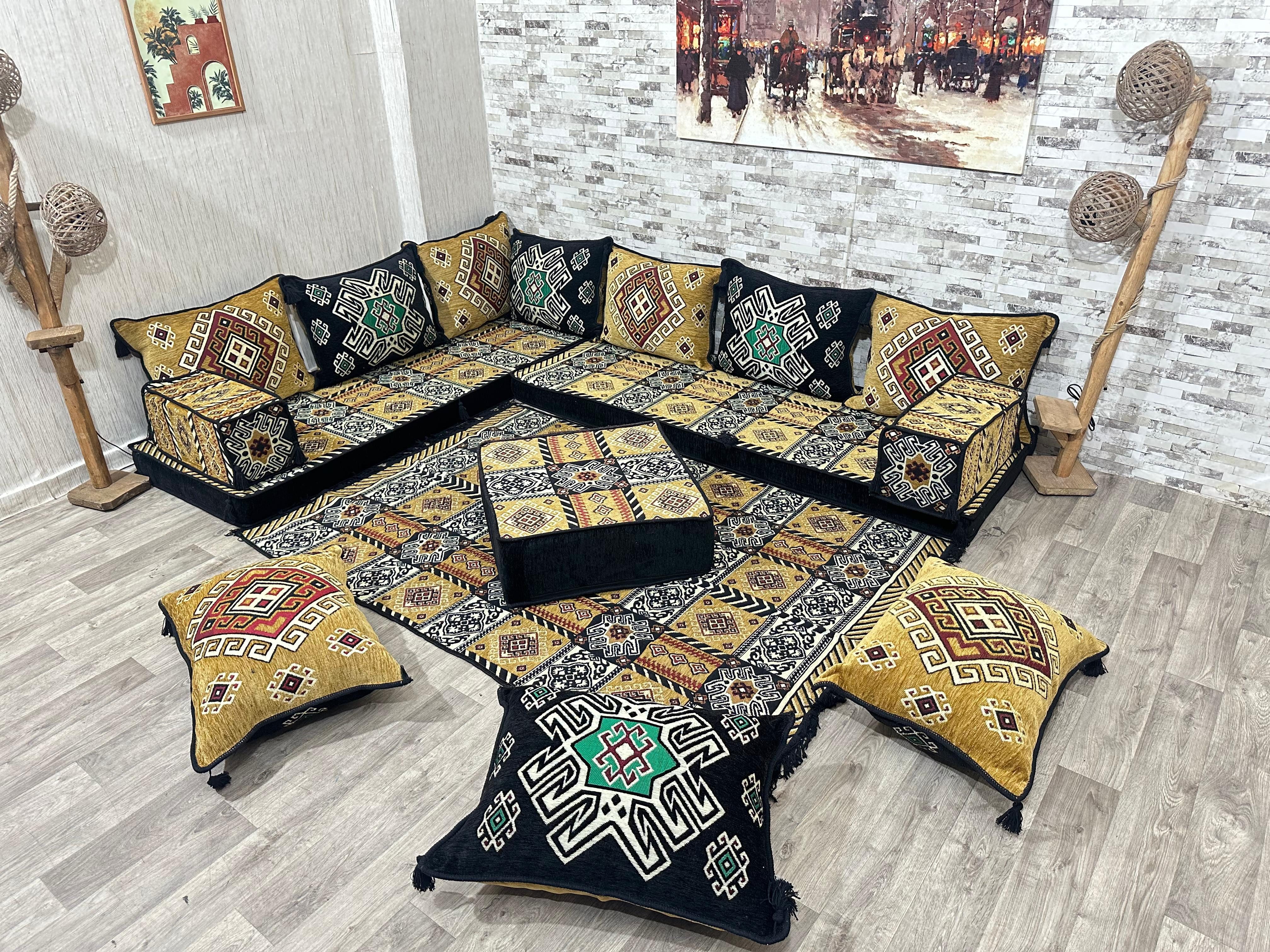 CaddeBuy Sofa Arabische Ecke Majlis, Bodenkissen, Orientalisches Sofa, Kelim, 16 Teile