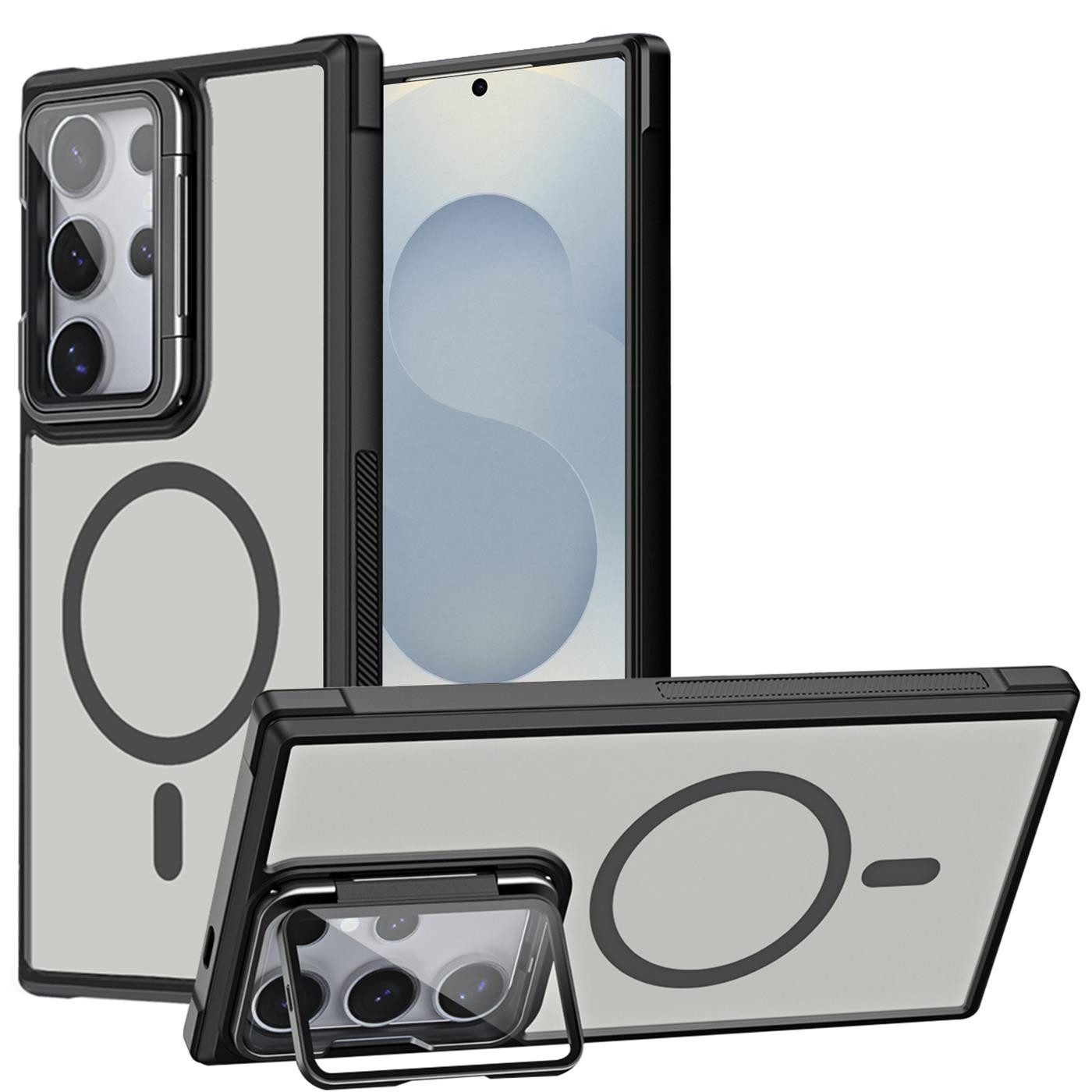 CoolGadget Handyhülle Hybrid CAM Handy Hülle für Samsung Galaxy S25 Ultra 6,9 Zoll, Kameraschutzglas klappbar Schutzhülle Metallring für Magsafe Zubehör