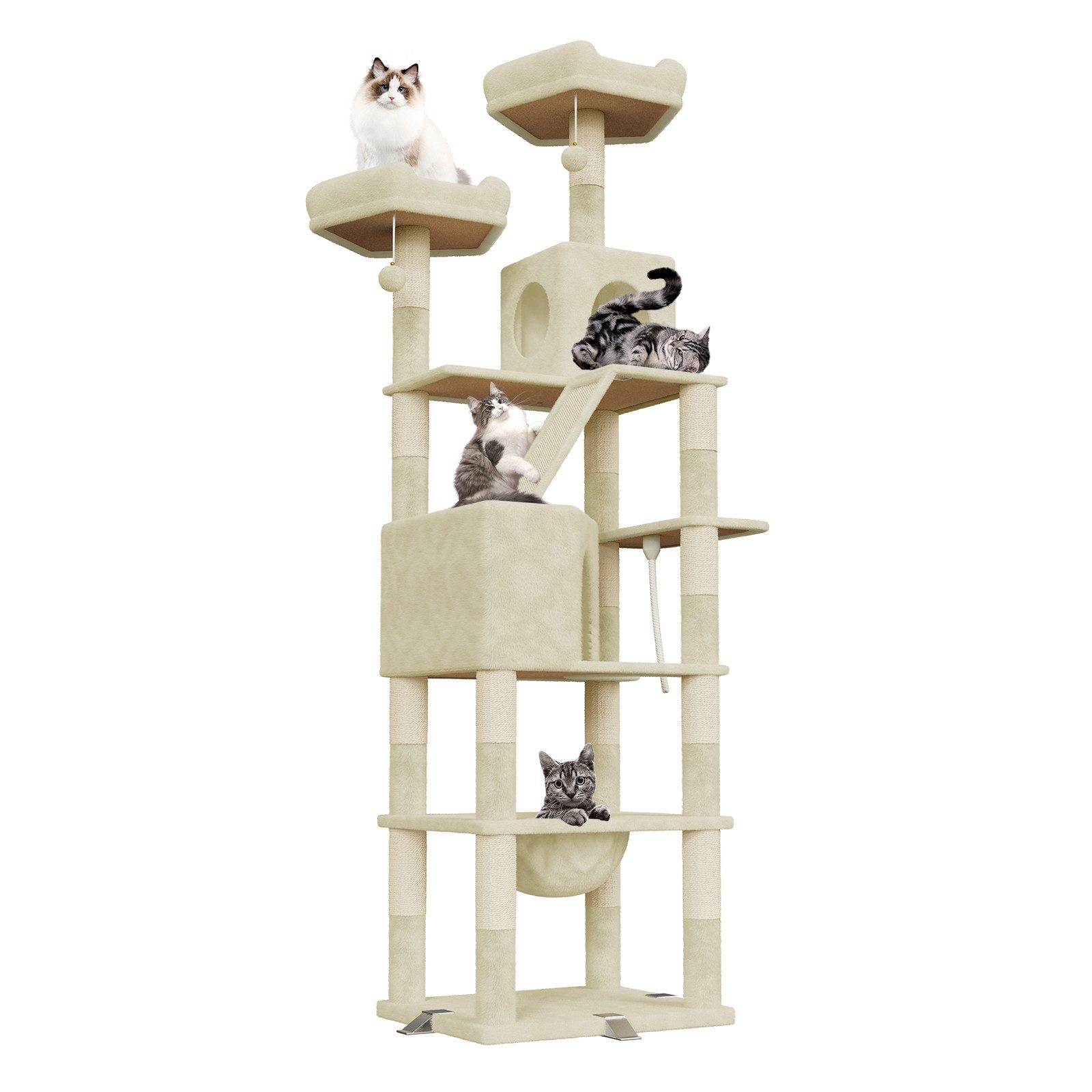 Dogat Kratzbaum Kratzbaum, Katzenbaum für große Katzen, mit Kletterturm 208cm, mehrstöckiger Katzenbaum, 208cm Höhe, XXL, mit Höhlen und Liegemulden