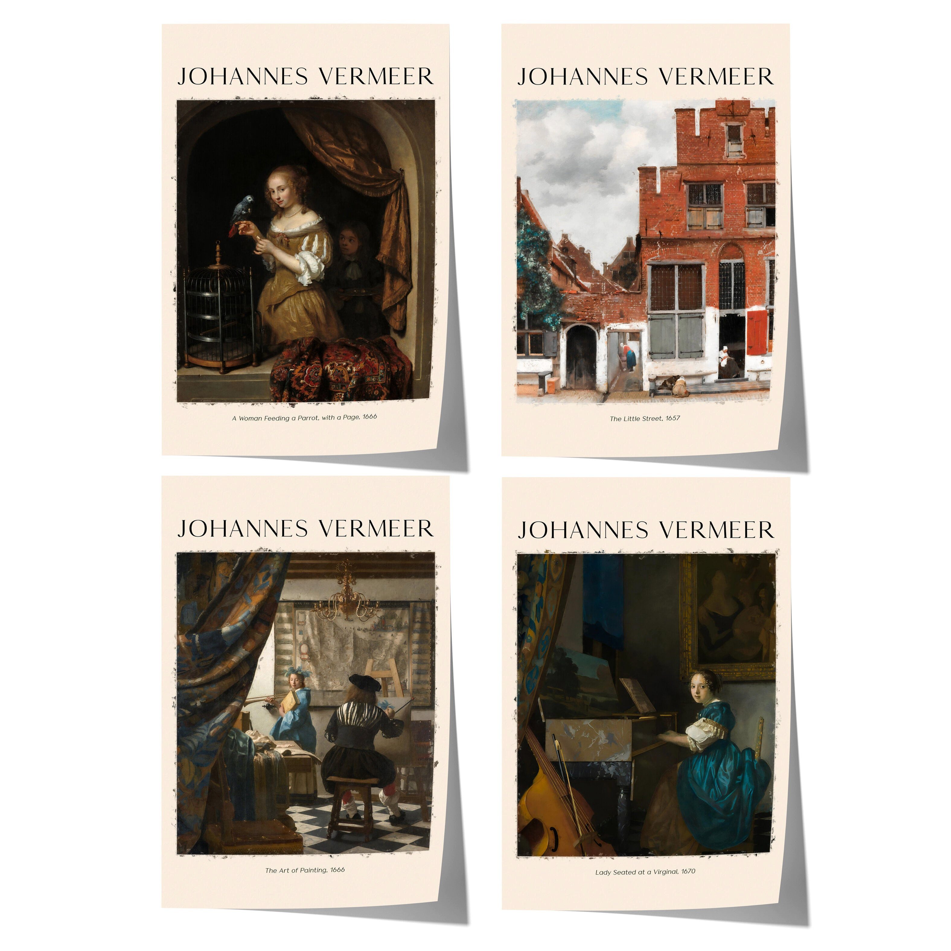 JUSTGOODMOOD Poster Johannes Vermeer Geschenkidee Frau mit Papagei Straßenszene Malkunst M, B (1 St)