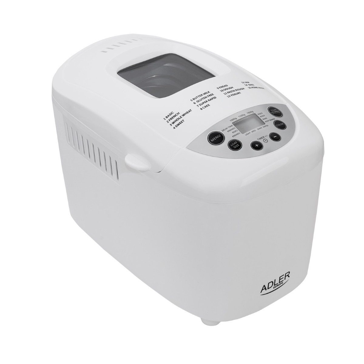 Adler Brotbackautomat AD 6019 Brotbackautomat mit 15 Programmen & Doppelknethaken, 15 Programme, 850 W, 15 Programme, Doppel-Knethaken, herausnehmbare Backform