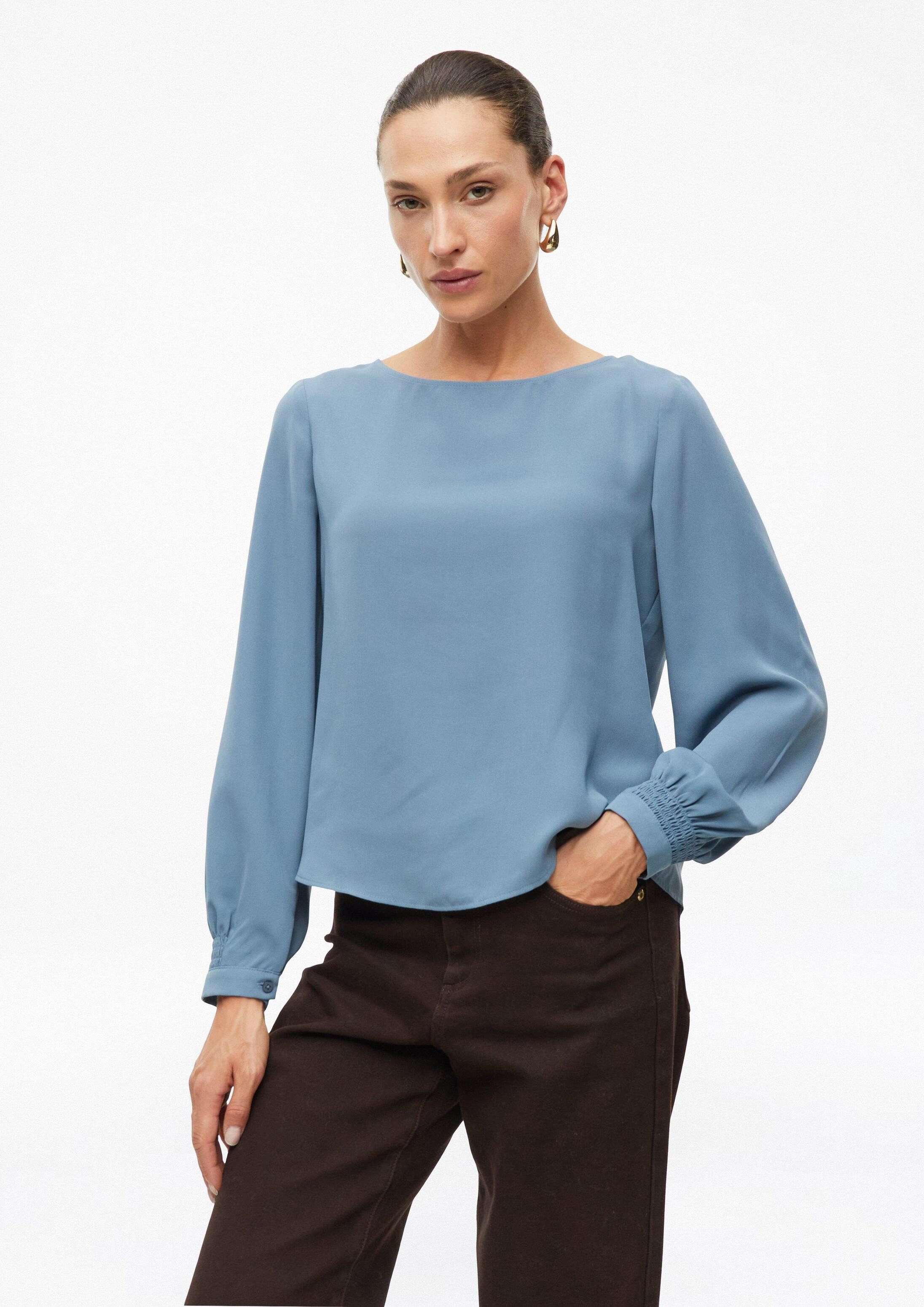s.Oliver Langarmbluse Bluse Crêpe-Bluse mit Reißverschluss und Smok-Detail