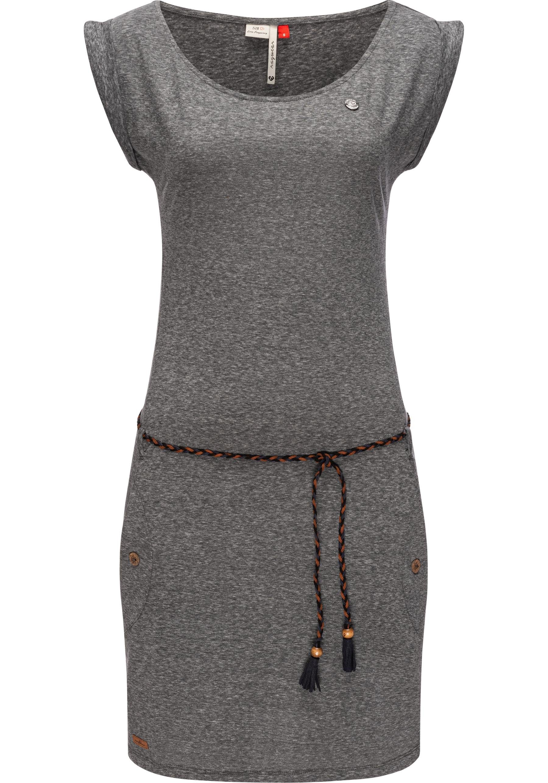 Shirtkleid in lässigem Ragwear mit Kleid Tag Jersey-Kleid Optik, melierter Weiches leichtes Rundhalsausschnitt Kurzarm Jersey