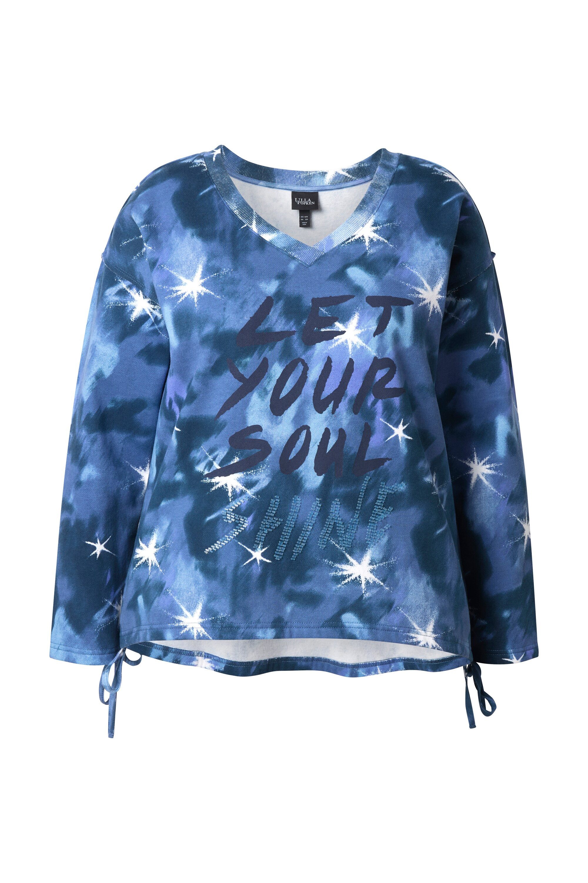 Ulla Popken Sweatshirt Sweatshirt Schriftdruck Perlen V-Ausschnitt günstig online kaufen