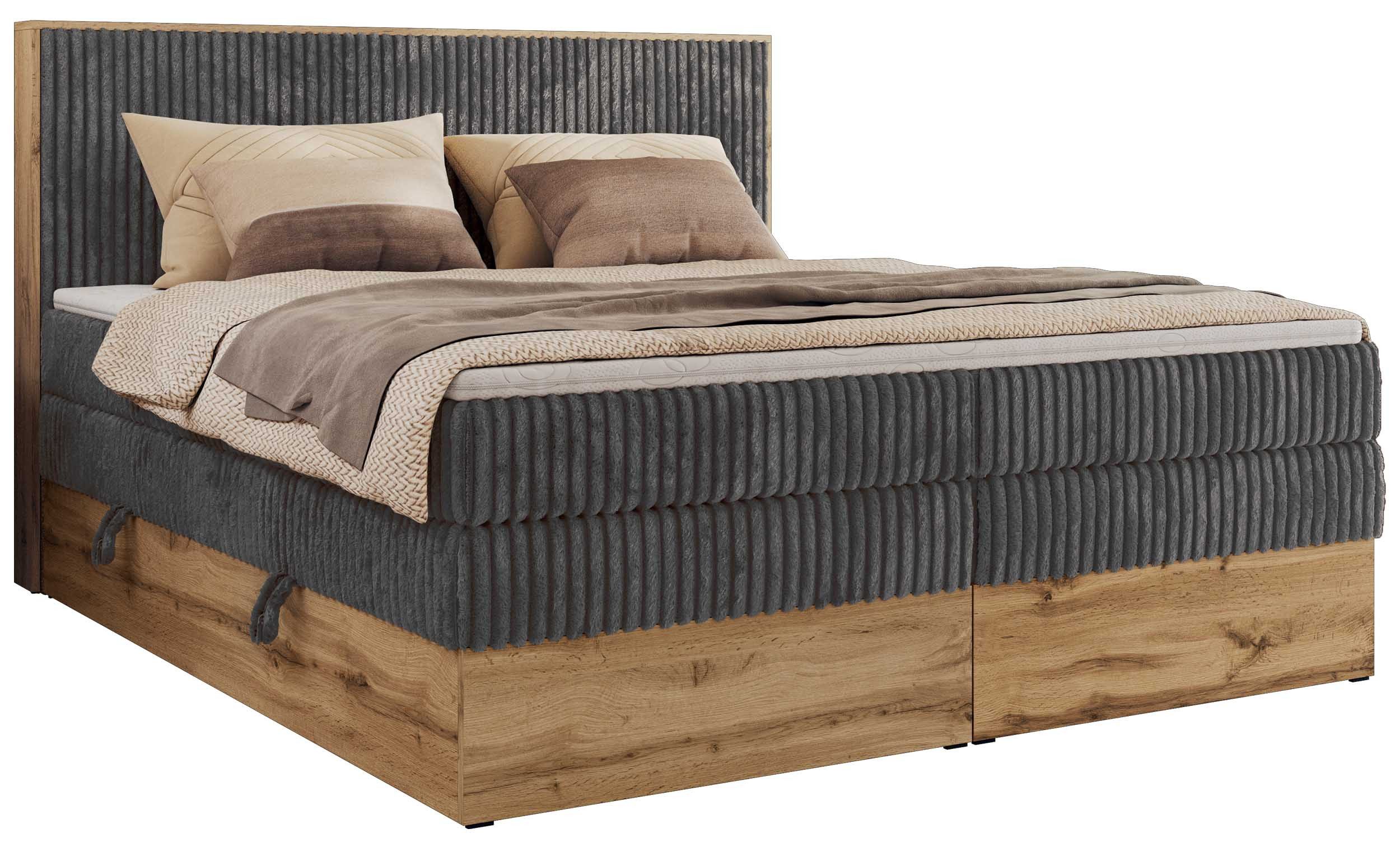 MKS MÖBEL Boxspringbett WOOD CLASSIC KING (Packung, Set, Topper T25/Visco, hohe Kopfteil, Multipocket-Matratze), Polsterbett, zwei Bettkästen, Möbelplattenelementen