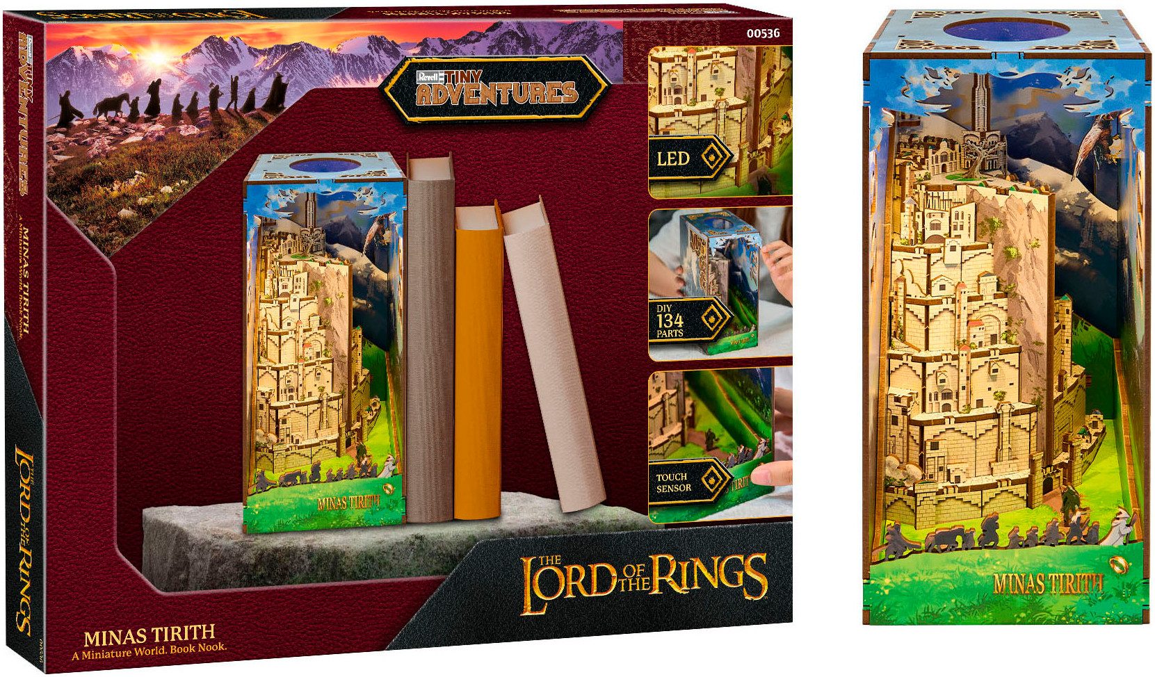 Revell® 3D-Puzzle Book Nook, Tiny Adventures Herr der Ringe Minas Tirith, 134 Пазлиteile, Buchstütze; mit LED-Beleuchtung