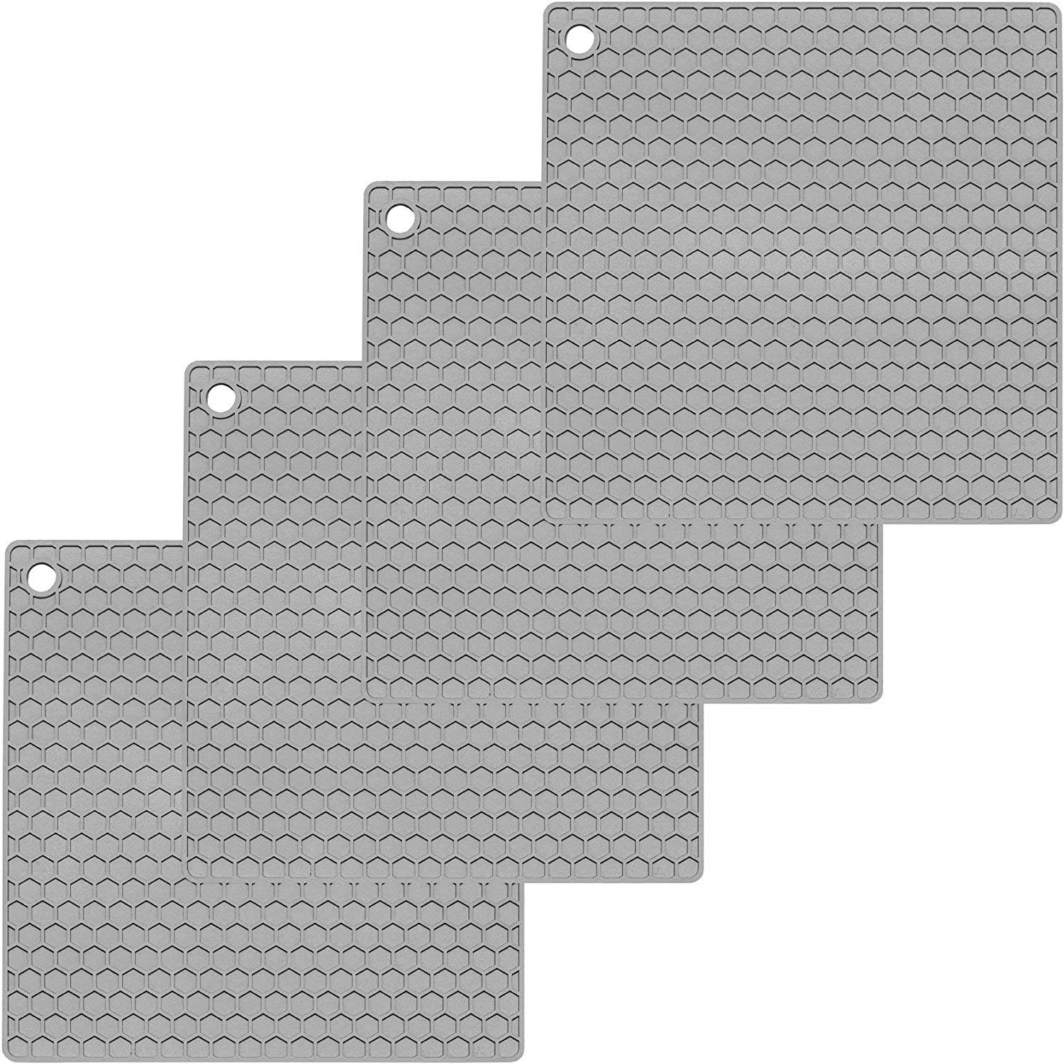 geruchsneutral 230°C, grau Set, eckig 4-tlg., zu Topfuntersetzer hitzebeständig Silikon, leicht Moderne bis OISHII aus Topflappen reinigen,