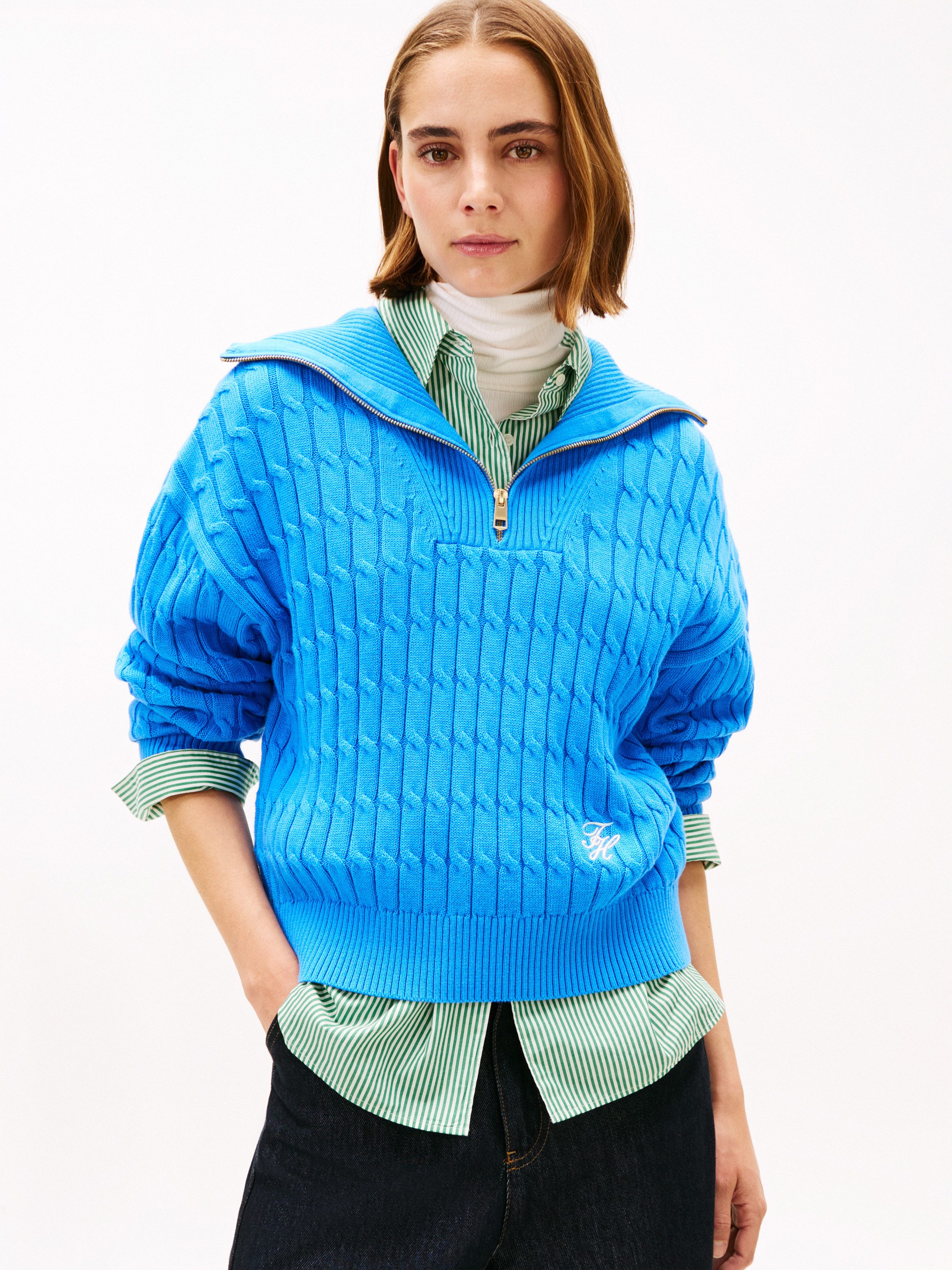 Tommy Hilfiger Troyer CO CABLE MID GG 1/2 ZIP LS SWT mit Zopfmuster