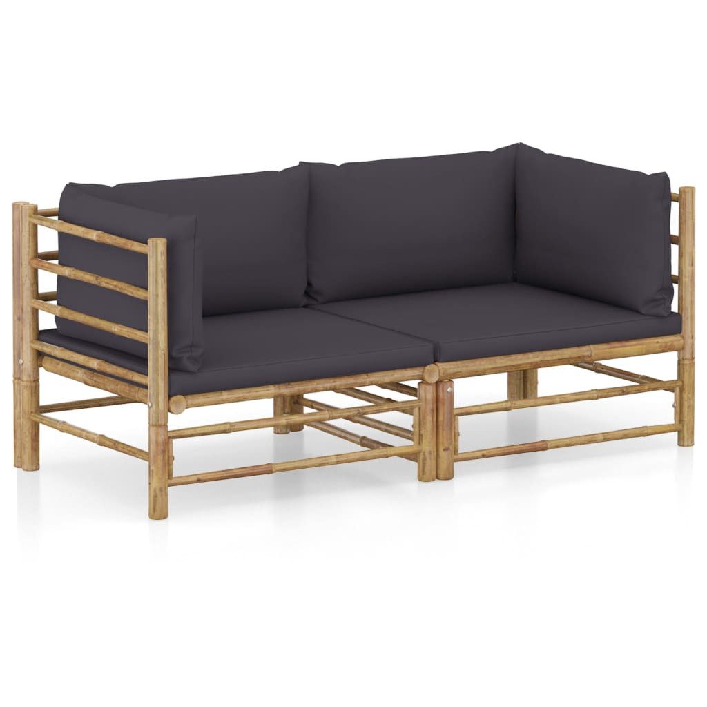 vidaXL Gartenlounge-Set 2-tlg. Garten-Lounge-Set mit Dunkelgrauen Kissen Bambus, (1-tlg)