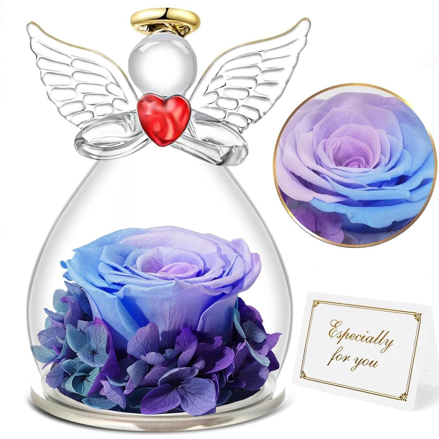 Kunstblume Ewige Rose Engel Figur Glas Geschenk Mutter Oma Weihnachten, LuxusKollektion, Höhe 10.5 cm