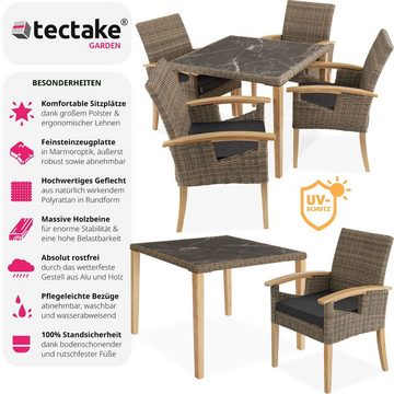 tectake Sitzgruppe Rattan Tisch Tarent mit 4 Stühlen Rosarno, (Set, 5-tlg)