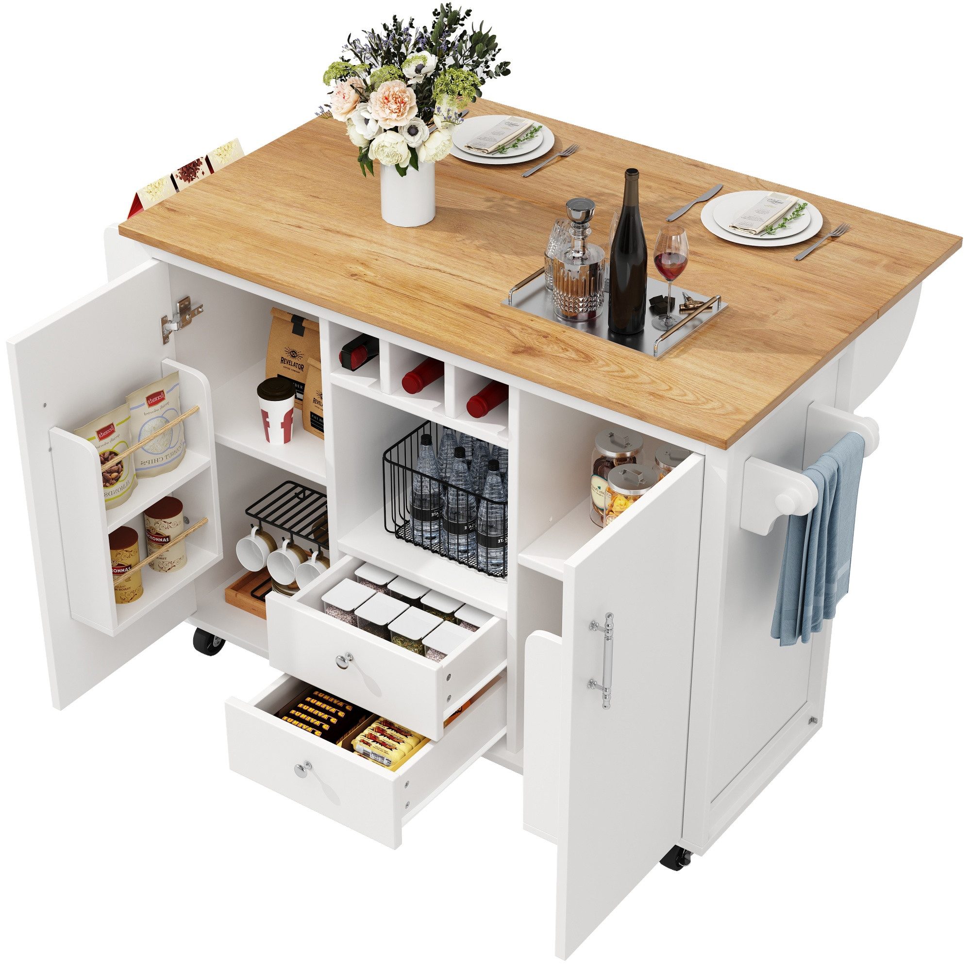 autolock Kücheninsel Buffetschrank Küchenwagen mit klappbarer günstig online kaufen