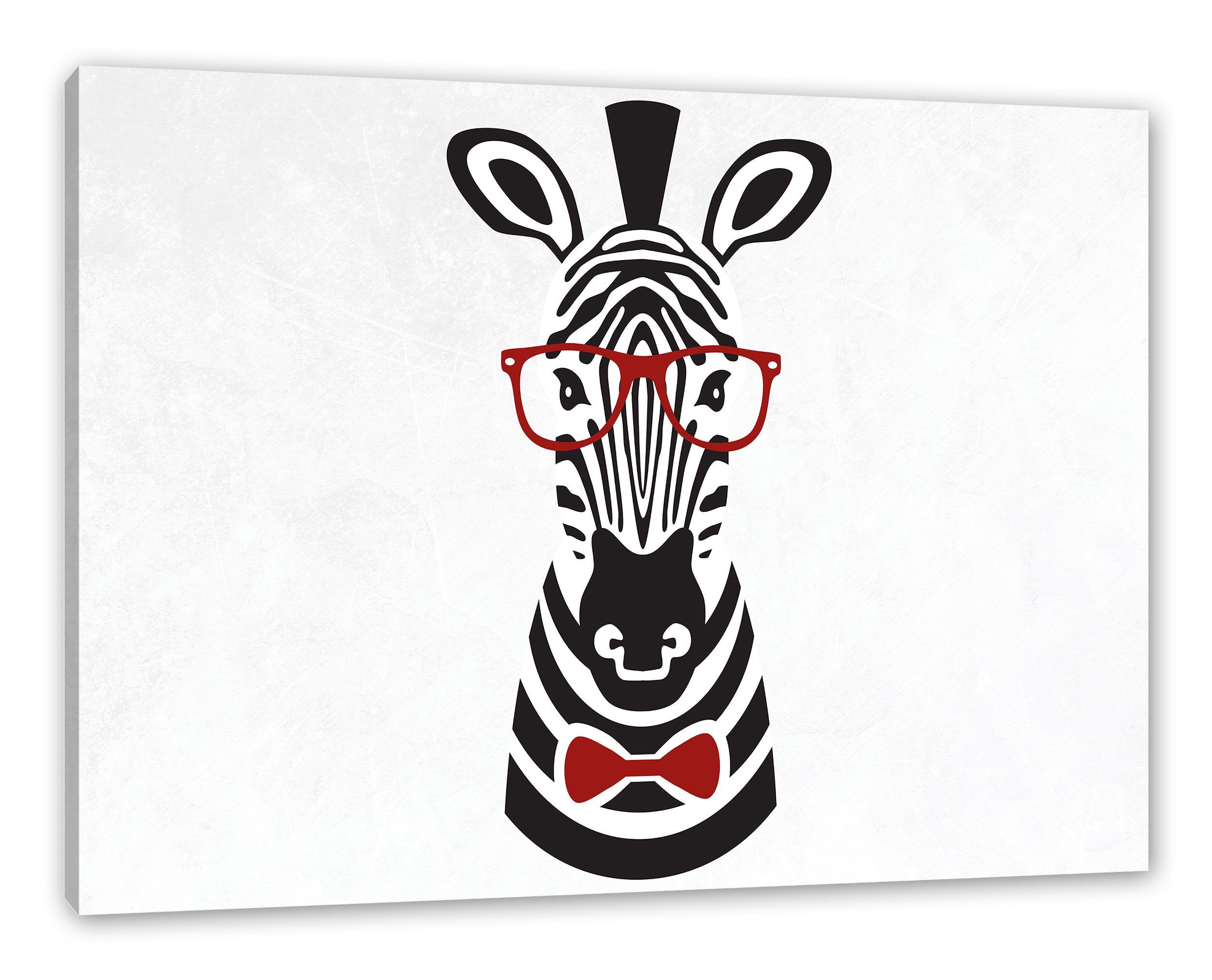 bespannt, inkl. Leinwandbild fertig Zackenaufhänger Leinwandbild Zebra (1 Zebra, St), Hipster Hipster Pixxprint