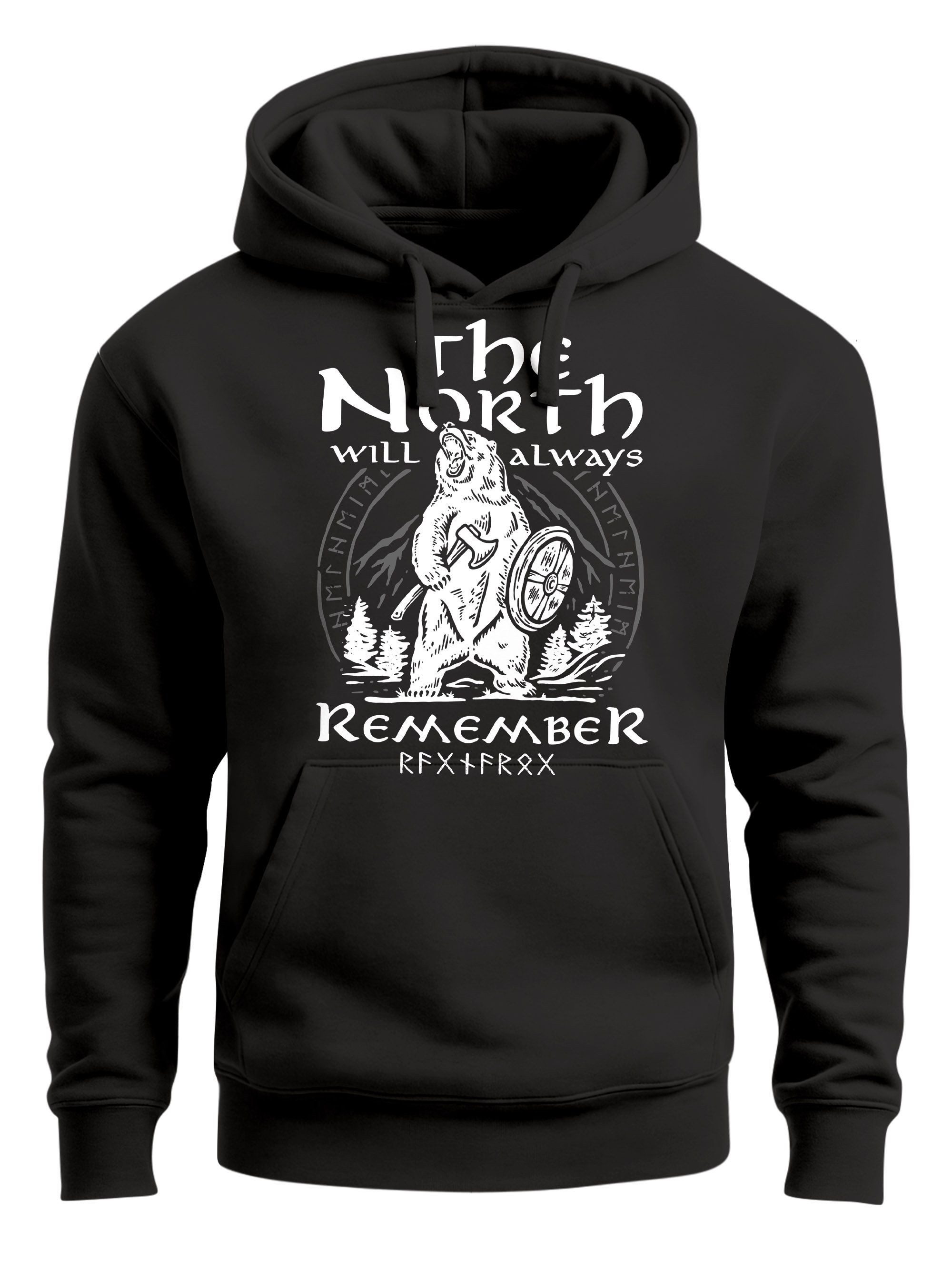 Neverless Hoodie Hoodie Herren Bär Wiking Adventure Runen the North Natur Print