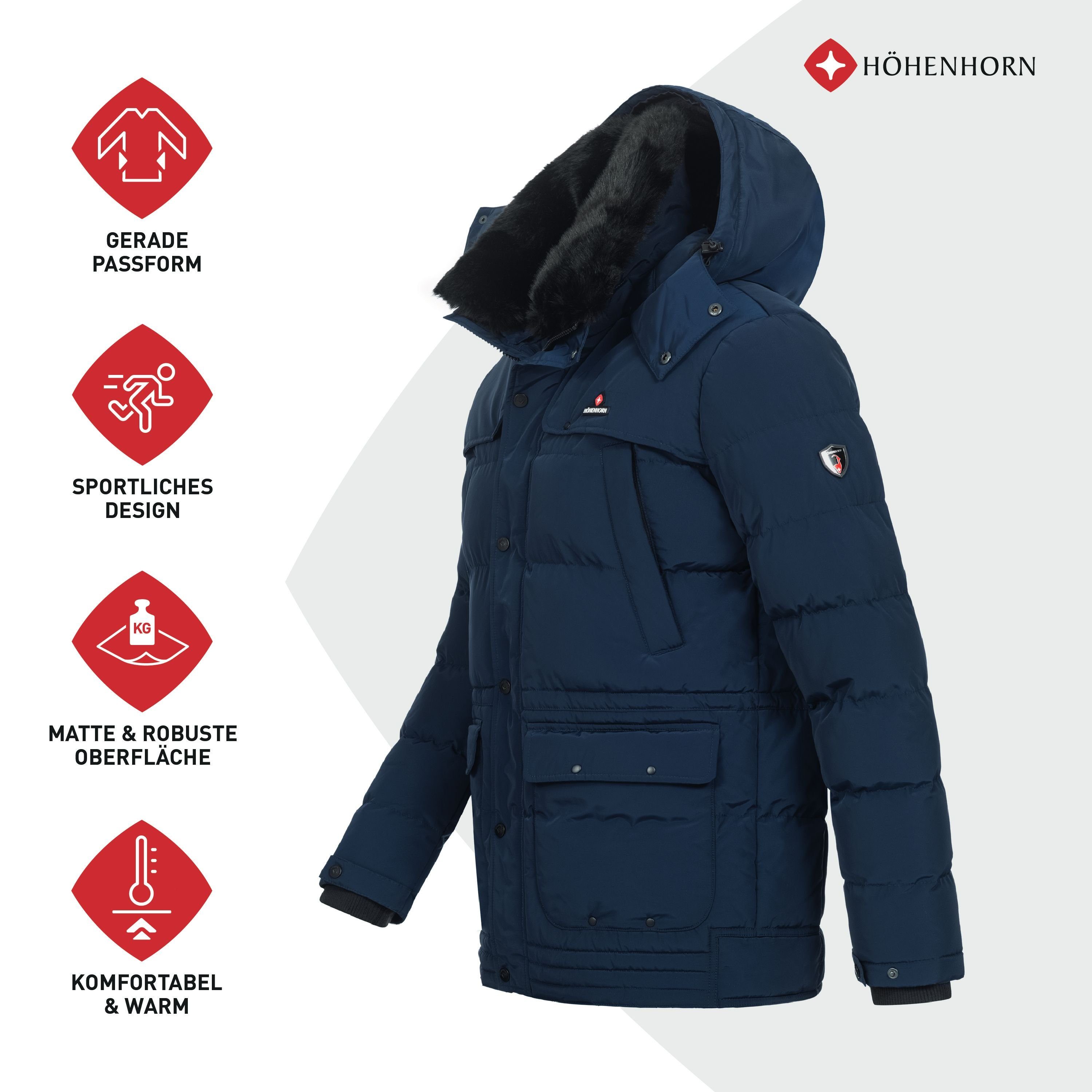 Höhenhorn Winterjacke Achalm Herren Winter Jacke für Männer Quilted Steppjacke Gefüttert abnehmbarer Kunstfellkragen sowie Kapuze, Microfleece Innenseite