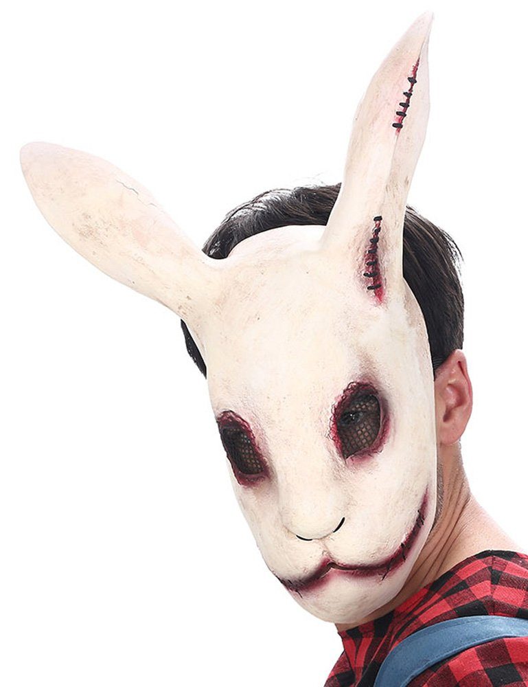 CHAKS Verkleidungsmaske Halloween Latex Maske 'Lumberjack', Weißes Kaninc