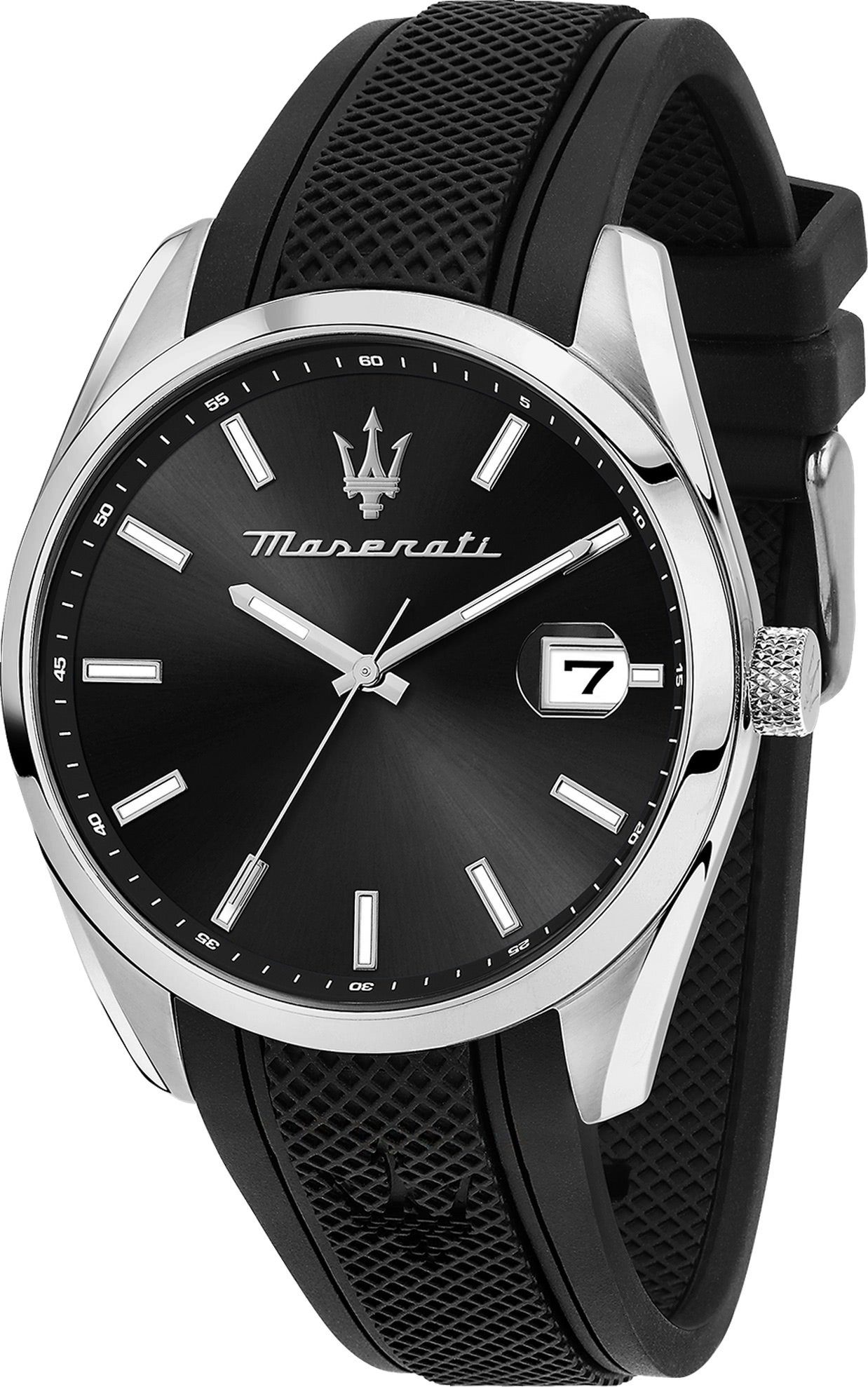 MASERATI Quarzuhr Maserati Herrenuhr Attrazione, (Analoguhr), Herrenuhr rund, groß (ca. 43mm) Silikonarmband, Made-In Italy