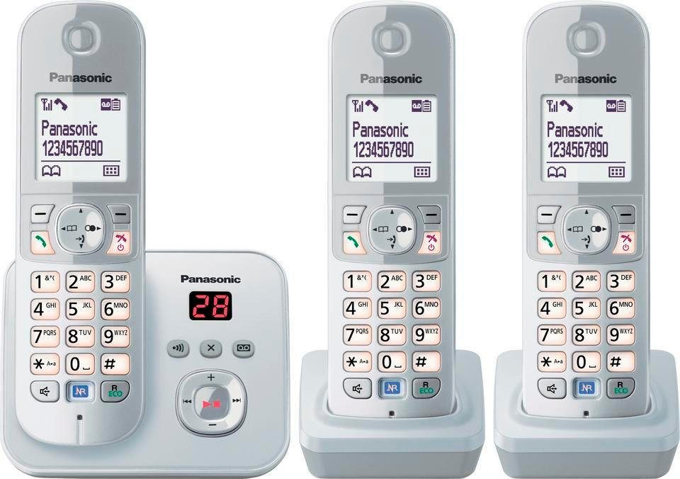 Anrufbeantworter, 3, DECT-Telefon mit Panasonic Schnurloses TG6823G Freisprechen) silberfarben Nachtmodis, (Mobilteile: Trio