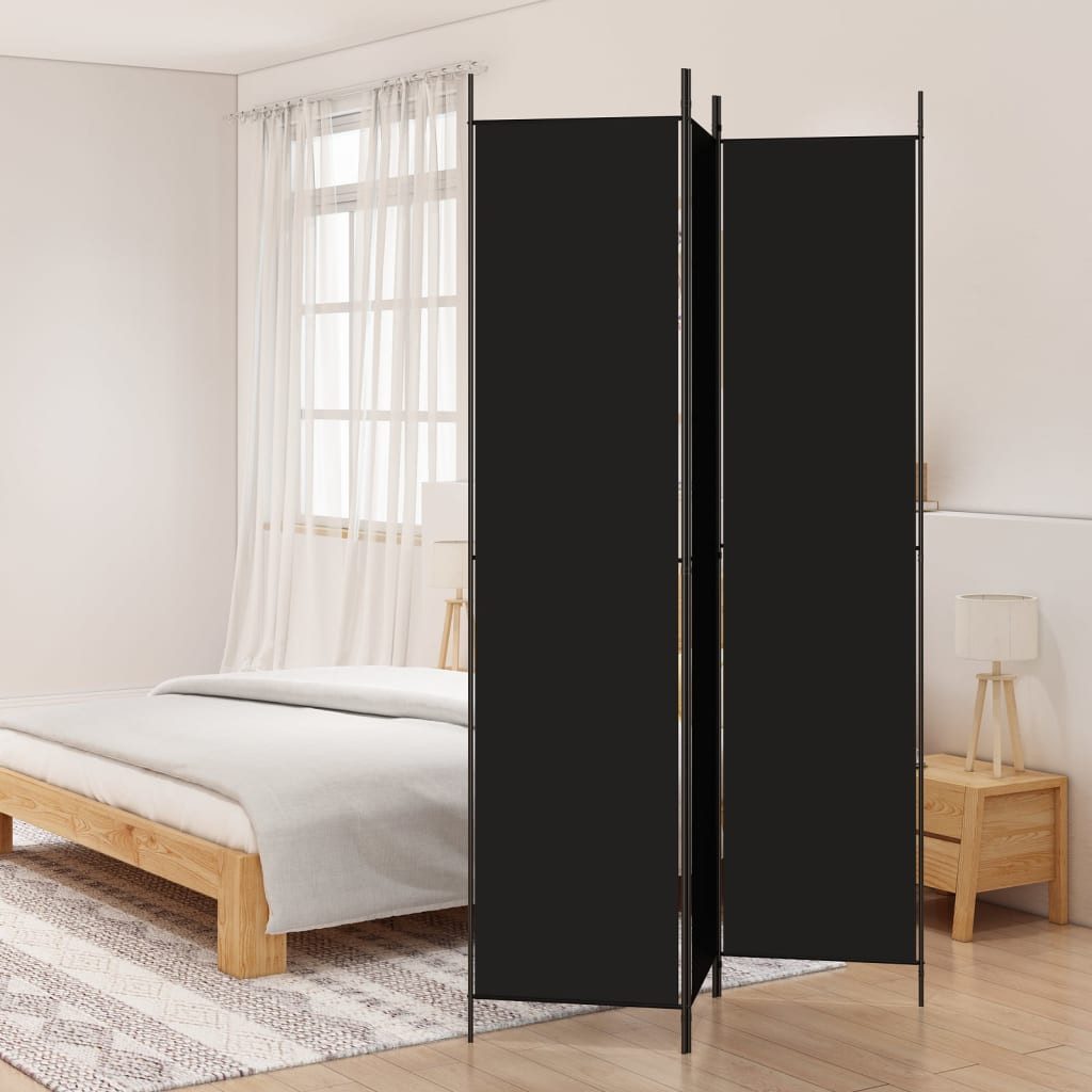 furnicato Raumteiler Paravent 150x220 cm Schwarz Stoff mit 3 Paneelen, 1-tlg., Klappbare Sichtschutzwand, atmungsaktiv und für das Schlafzimmer