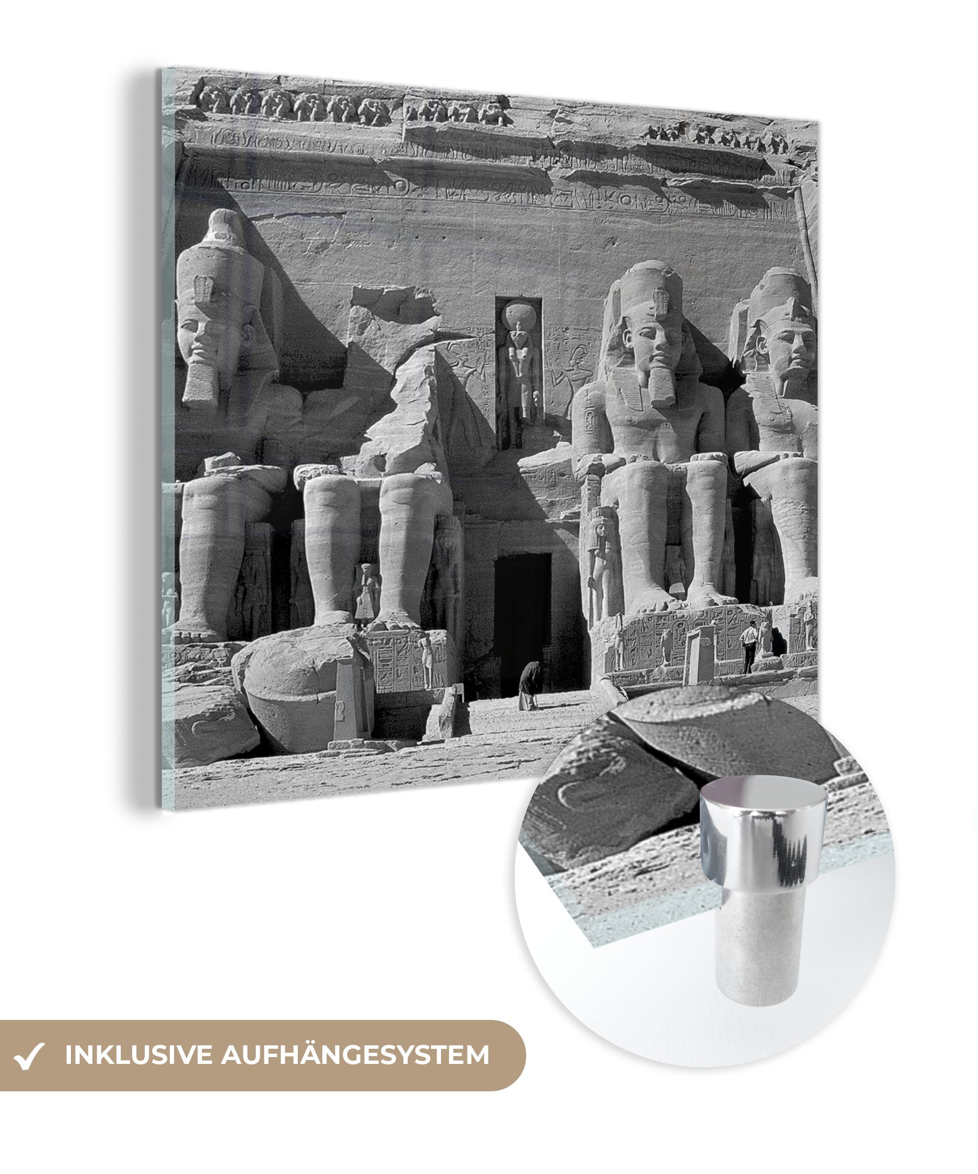 von Der Glas schwarz-weiß, Glas Acrylglasbild (1 St), - Foto MuchoWow Abu Tempel Bilder auf - - in Wandbild Glasbilder Wanddekoration Simbel auf