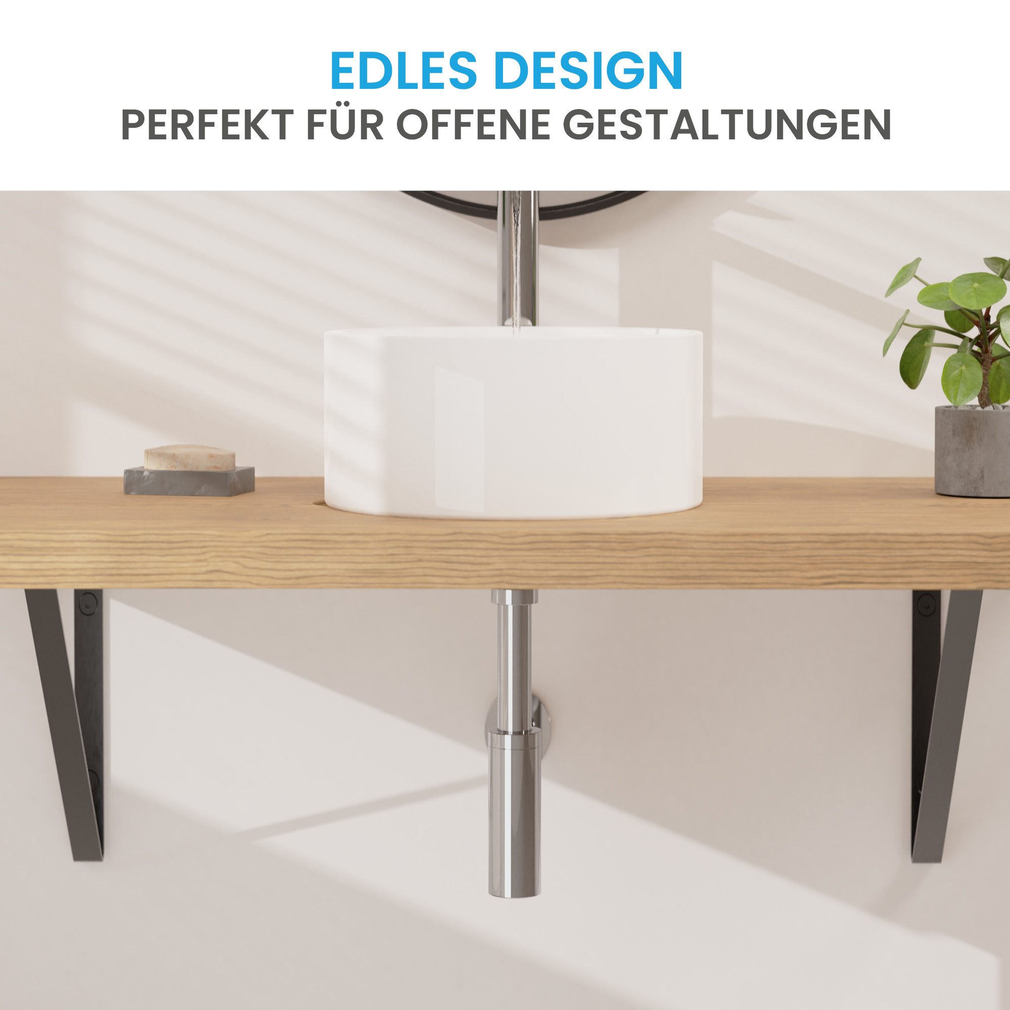 Bächlein Siphon Eleganter Waschbeckenablauf, (Hochwertiger Waschbeckensiphon, Chromfarben), Innovative Reinigungsöffnung, Universell einsetzbar