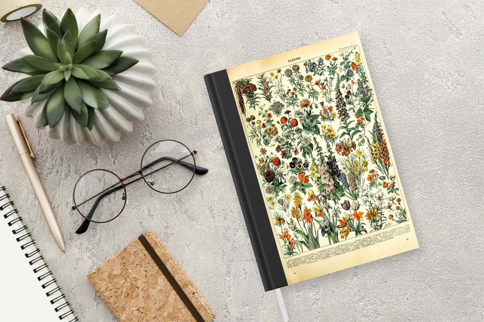 Adolphe Seiten, Pflanzen - - Haushaltsbuch Millot Blumen - Vintage - 98 Notizheft, MuchoWow Kunst, Merkzettel, Tagebuch, A5, Notizbuch Journal,