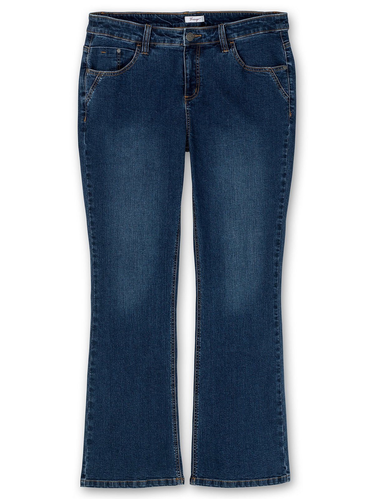 Bauch ideal Große Denim dark viel Bootcut-Jeans SUSANNE bei und schmalen Beinen Größen Sheego blue