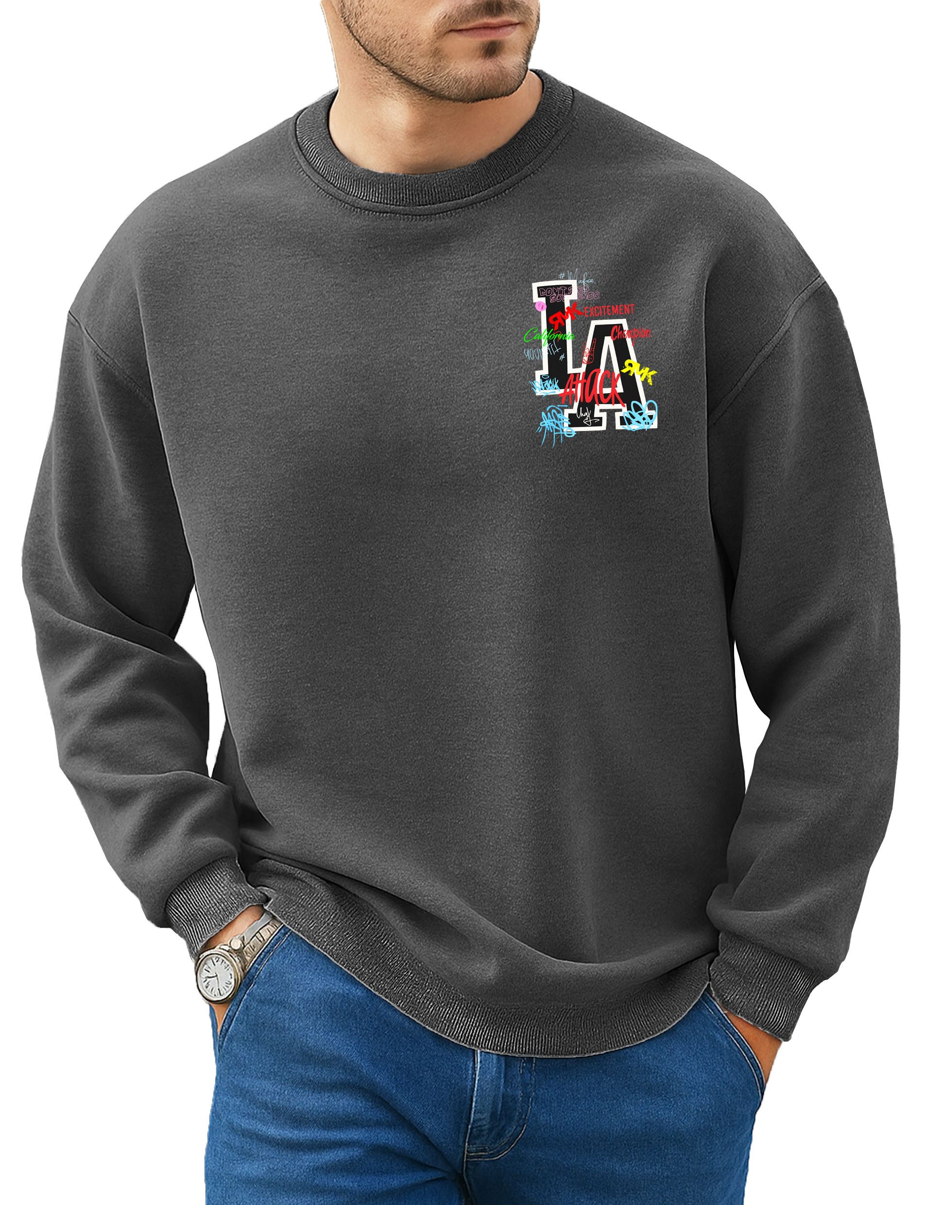 RMK Rundhalspullover Herren Pullover Pulli Langarmshirt Sweatshirt Oversize Los Angeles LA mit Baumwolle