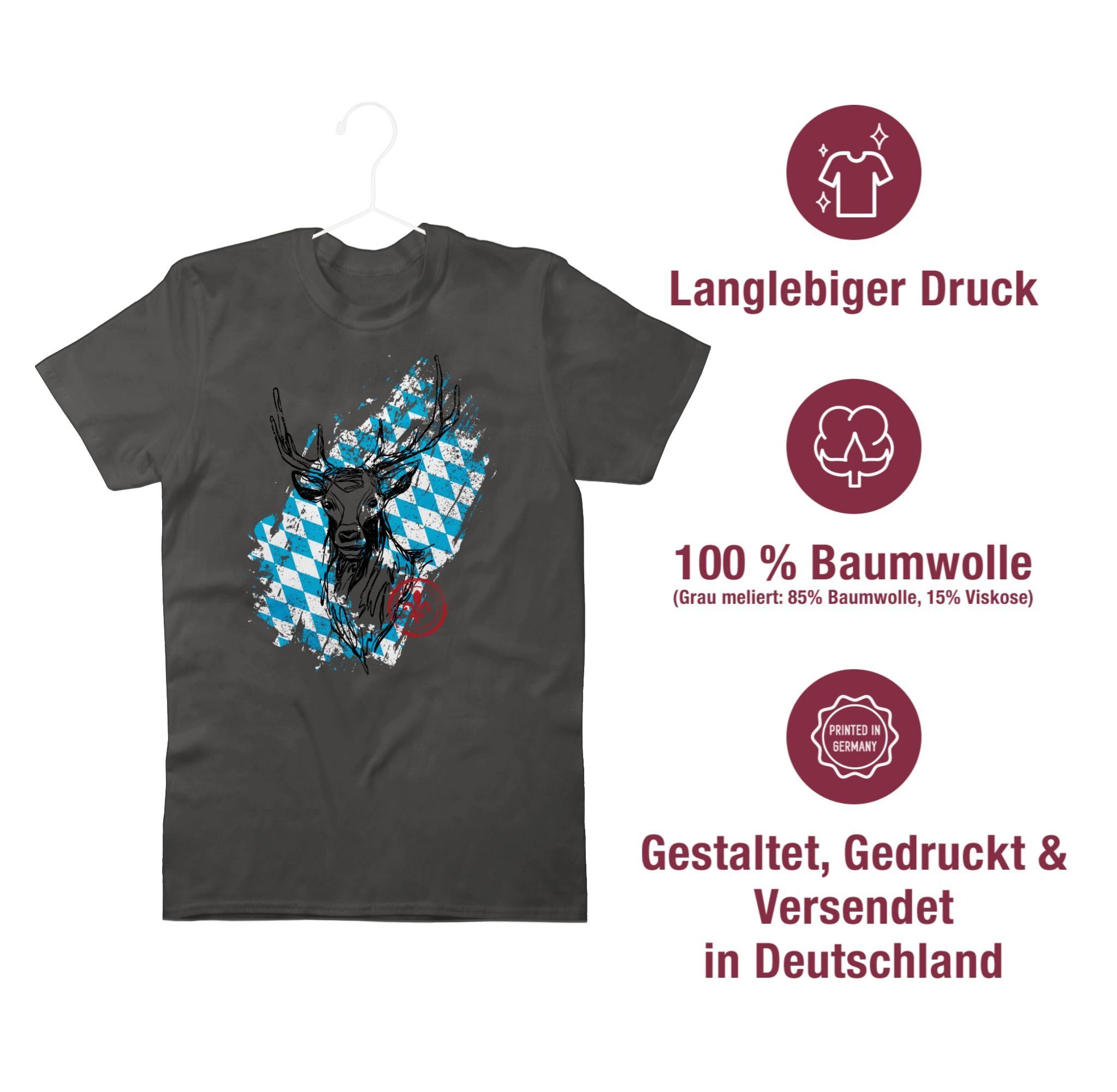 Shirtracer T-Shirt Hirsch Herren 1 Mode Oktoberfest mit für Dunkelgrau Wappen bayrischem