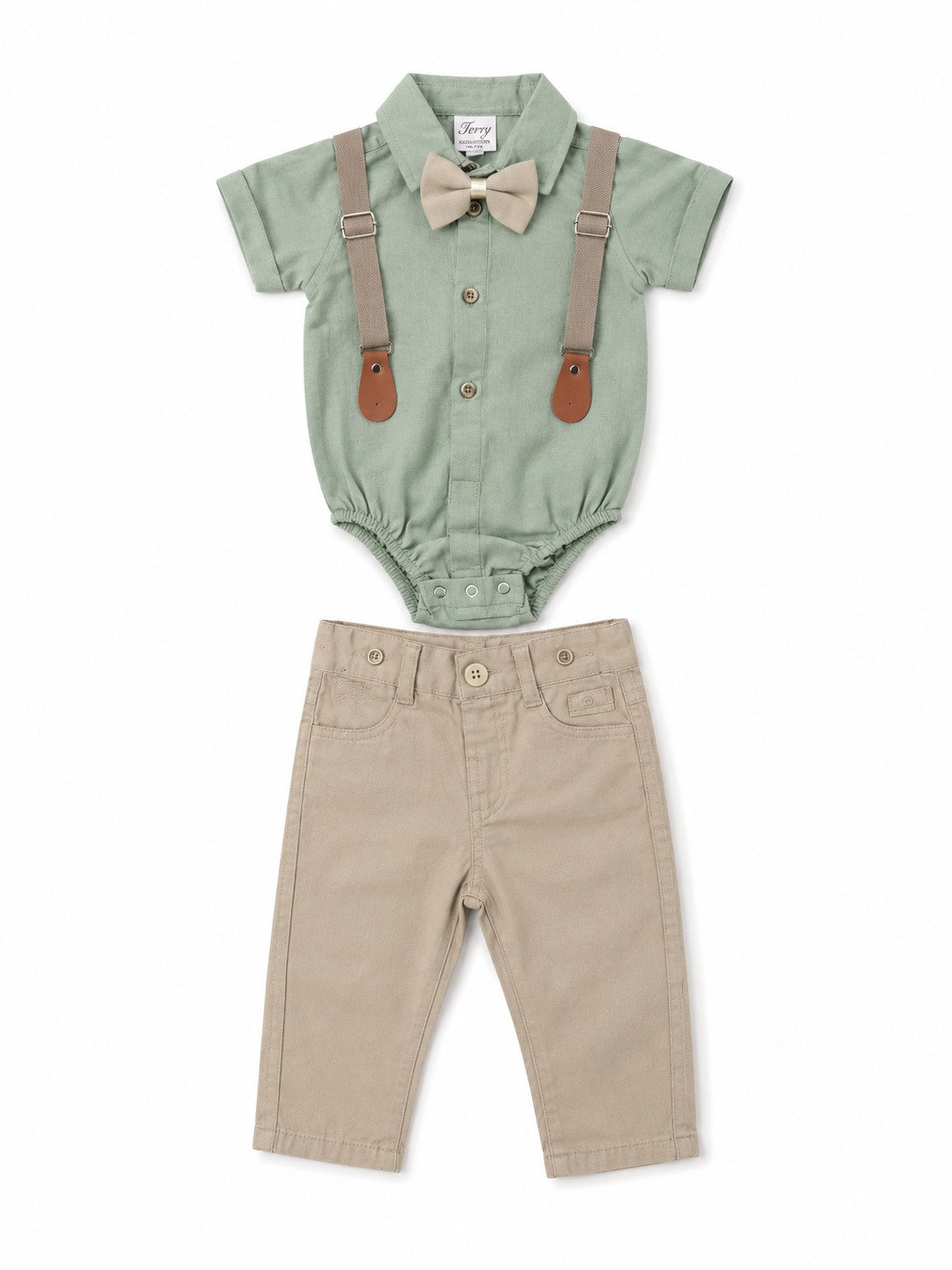 Lorey Medtec Anzug 4-teilig Jungen Outfit, Set: Body, Hose, Fliege, Hosenträger, 100% Baumwolle (Body + Hose + Fliege + Hosenträger)