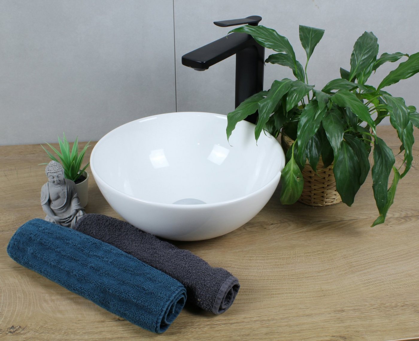 Thumbnail - HAGO Aufsatzwaschbecken Keramik Waschbecken rund Ø 320 x 135 weiß ohne Überlauf Aufsatzwaschbe