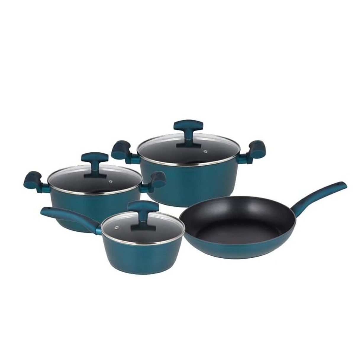 Michelino Kochtopf Nora 7 teiliges Set mit Glasdeckeln inkl. Pfannenschutz - Petrol, Aluminium (7-tlg), Induktionsgeeignet