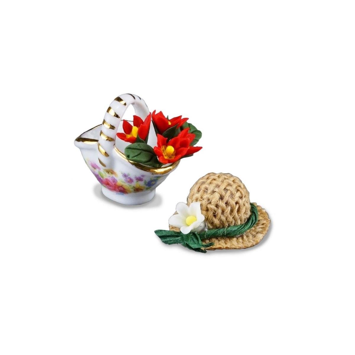 Reutter Porzellan Dekofigur 001.319/5 mit Miniatur Hut, - Blumenkörbchen