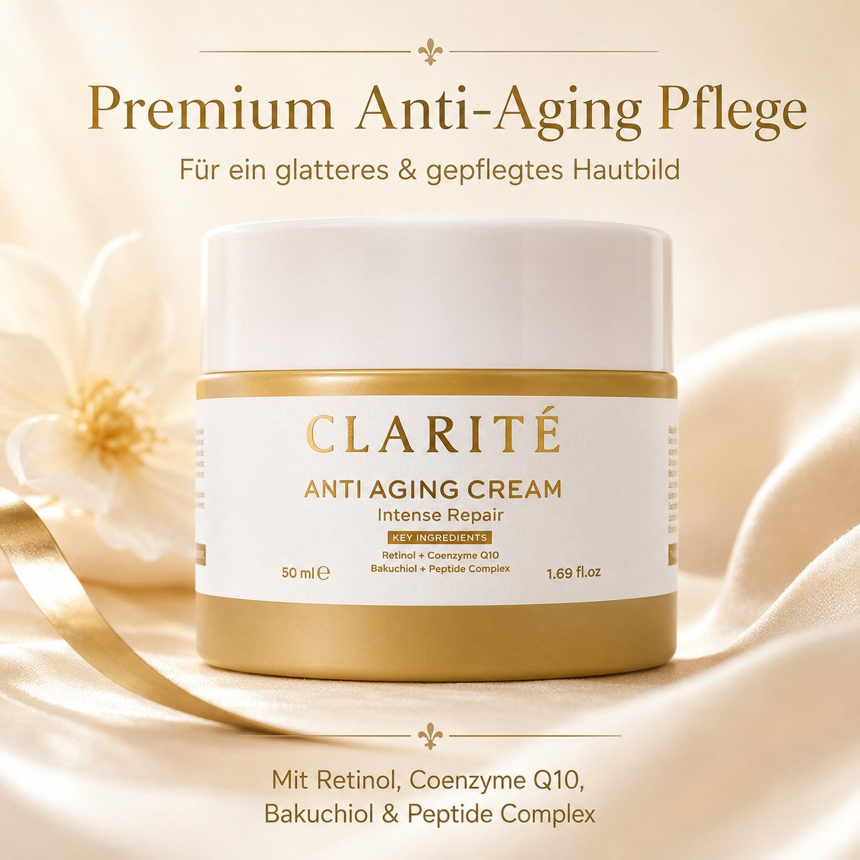 CLARITÉ Gesichtspflege CLARITÉ Anti Aging Intense Repair, Mit Retinol, Hyaluron, Peptiden, Squalan und Resveratrol