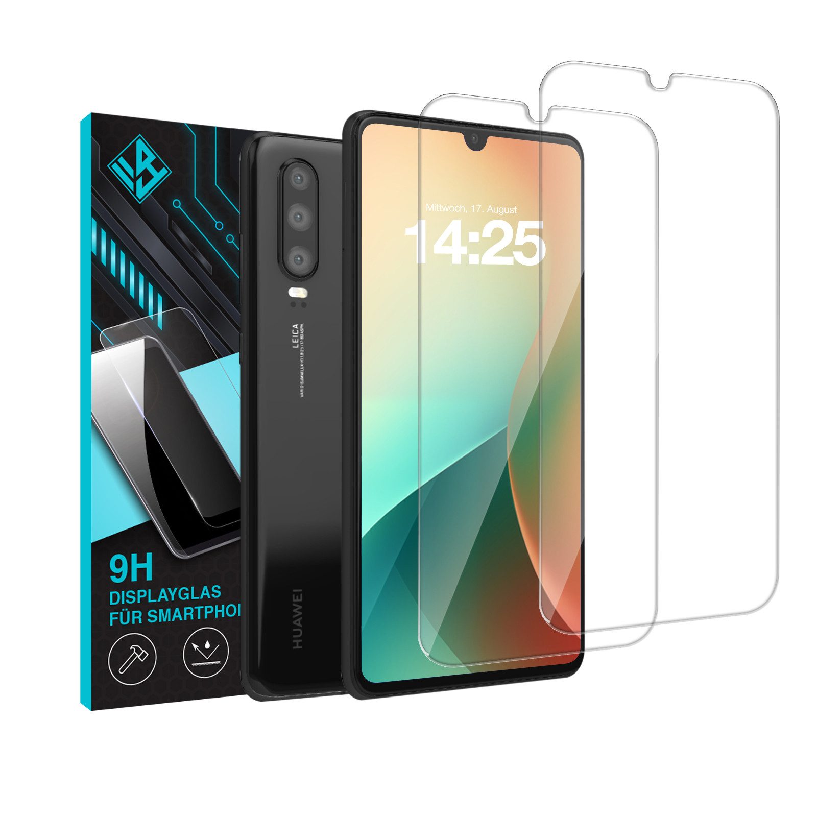 Tec-Expert Displayschutzglas 2X 9H Displayglas für Huawei P30 für Huawei P30, Displayschutzfolie, 2 Stück, Displayschutz, Schutzglas, Bildschirmschutz, kratz- & stoßfest