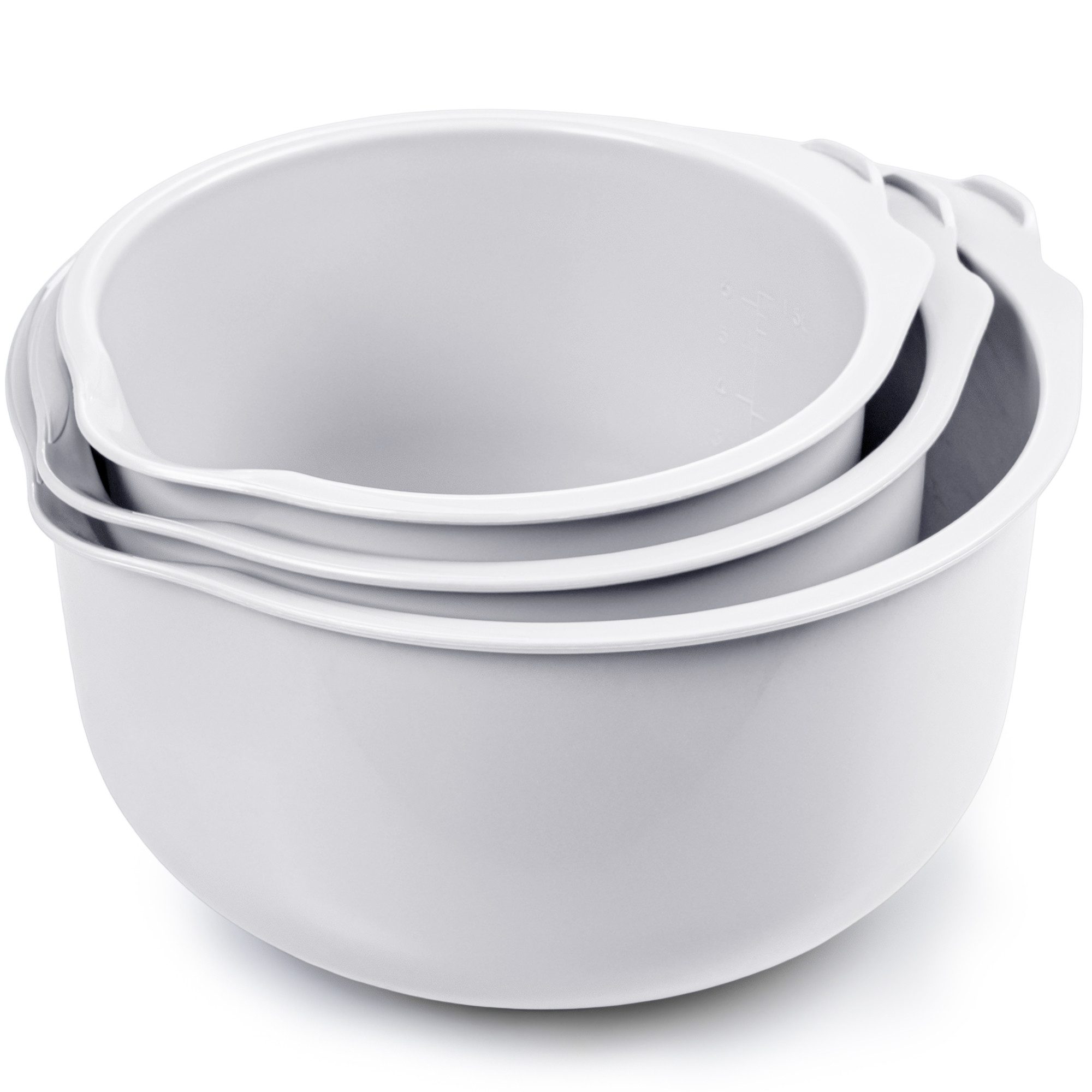 KONZEPT Rührschüssel Set 3-teilig aus Kunststoff – mit Ausgießer, anti-Rutsch-Boden, spülmaschinengeeignet,platzsparende Aufbewahrung