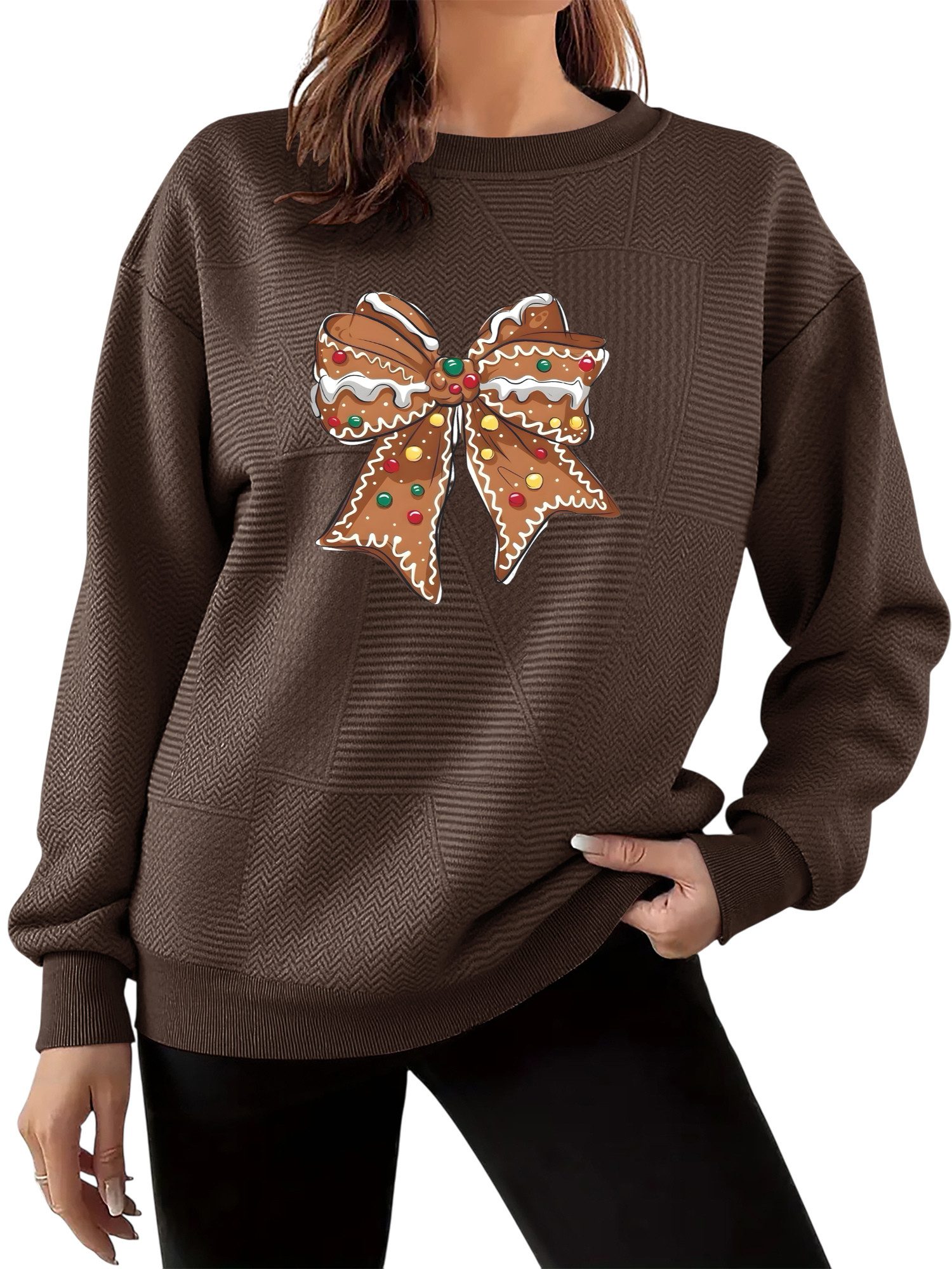 Sweatshirt Weihnachten Damen-Pullover mit Weitschnitt und Drop-Shoulder