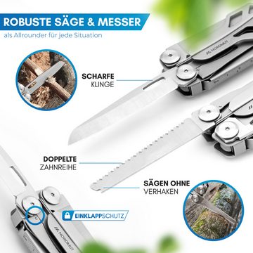Nordmut Multitool [16 in 1] Edelstahl Taschenmesser mit 16 praktischen Werkzeugen, faltbar mit Zange, Schere, Messer und Säge für Outdoor und Camping