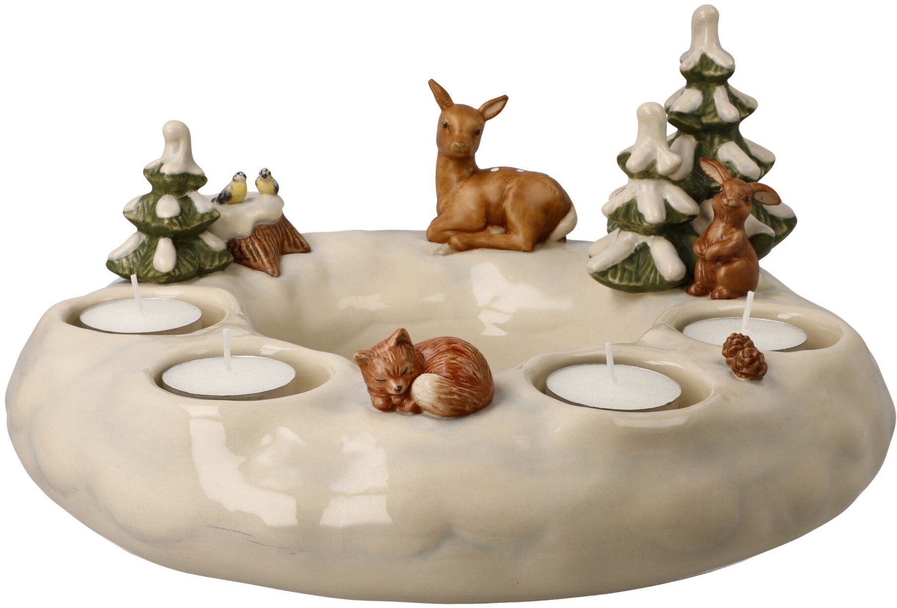 Goebel Adventsleuchter Winterwald, Weihnachtsdeko, Adventskranz, Steingut