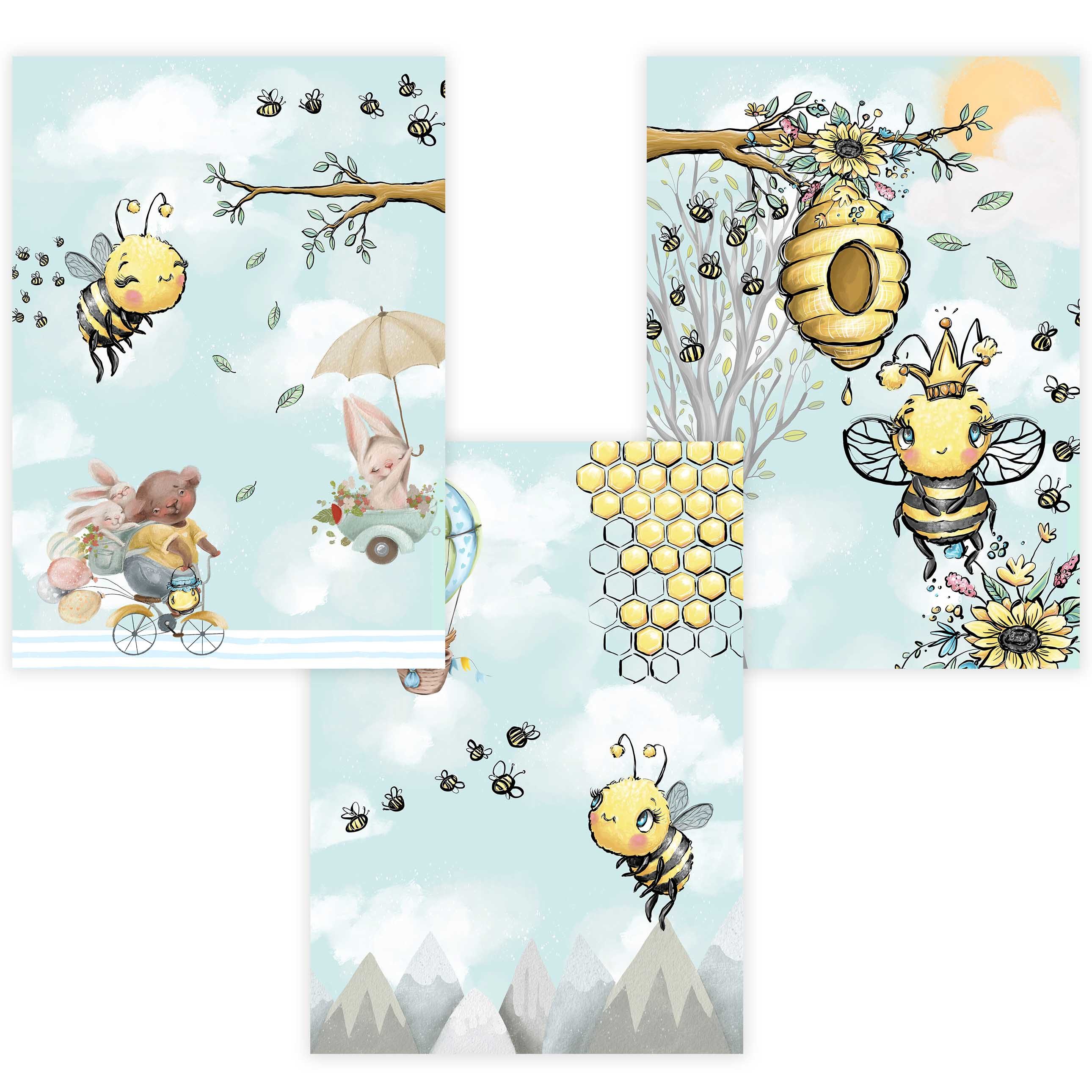Poster Kinderzimmer Poster 3er Set P714 / Bienen