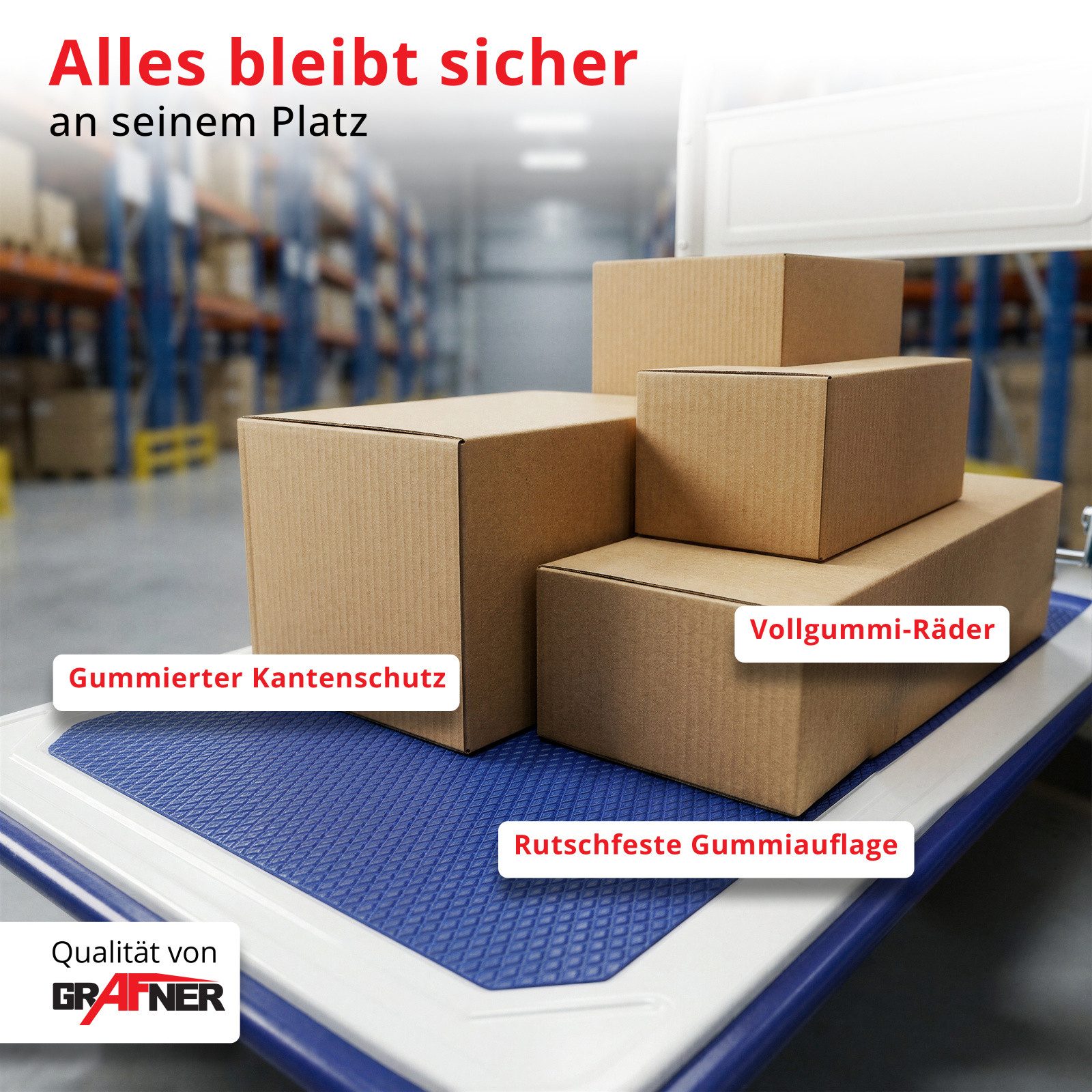Grafner Transportwagen Grafner® Plattformwagen klappbar Tragkraft 150kg Transportkarre, klappbarer Handgriff, je 2 Block- und Drehrollen – Bild 4 von 5