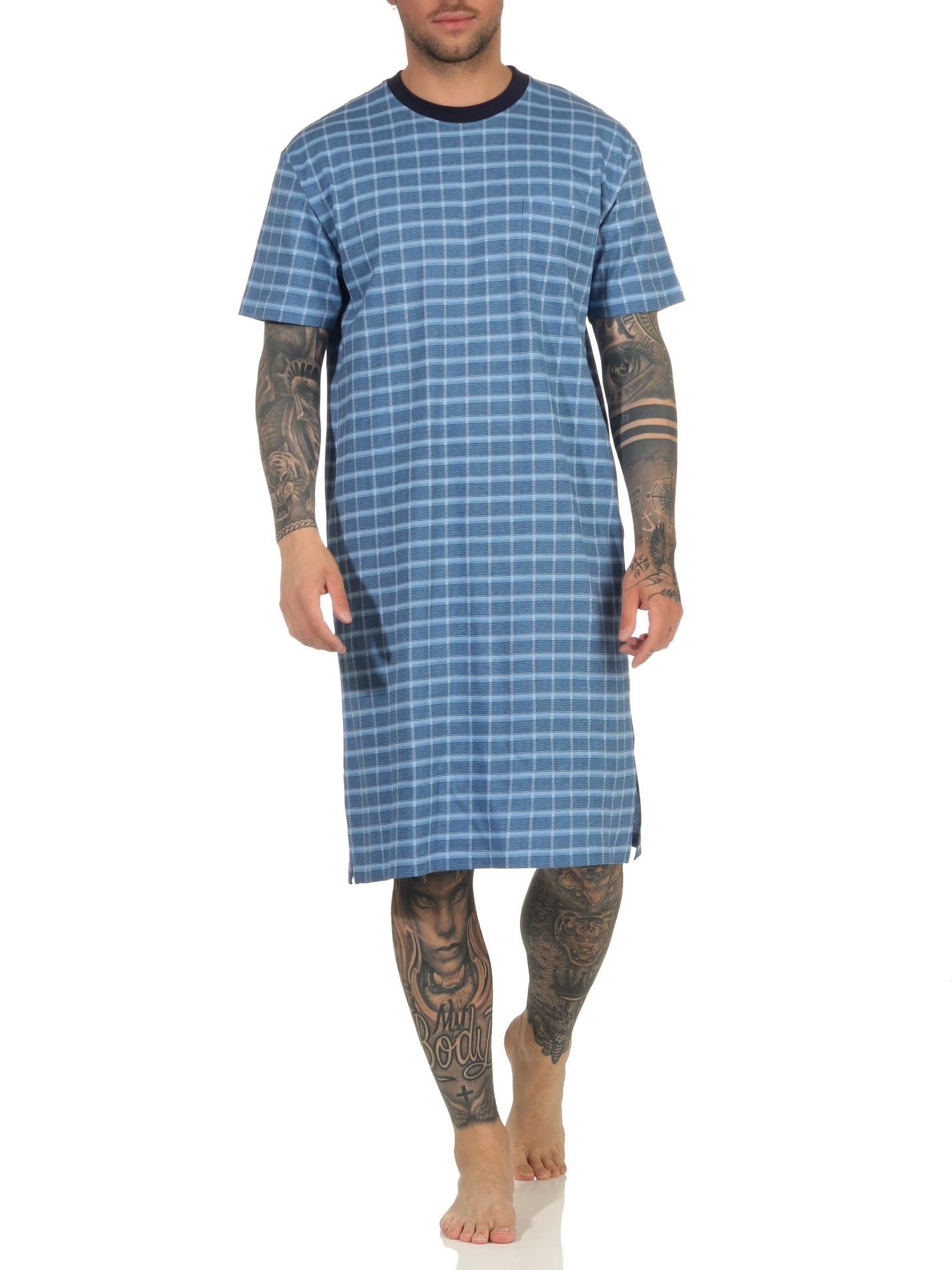 Pyjama Herren Nachthemd kurzarm in Karo Optik - auch in Übergrößen