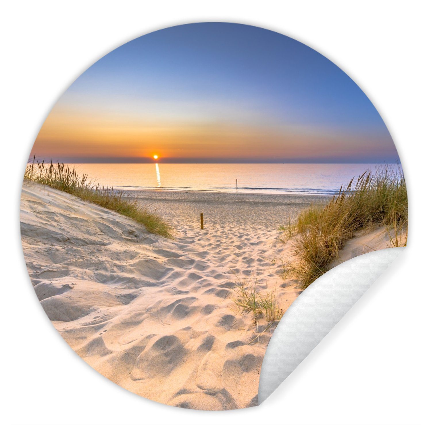 MuchoWow Wandsticker Düne - Sonnenuntergang - Horizont - Strand - Gras (1 St), Wandtattoo Selbstklebend, Wohnzimmer Deko Aufkleber, 30x30 cm