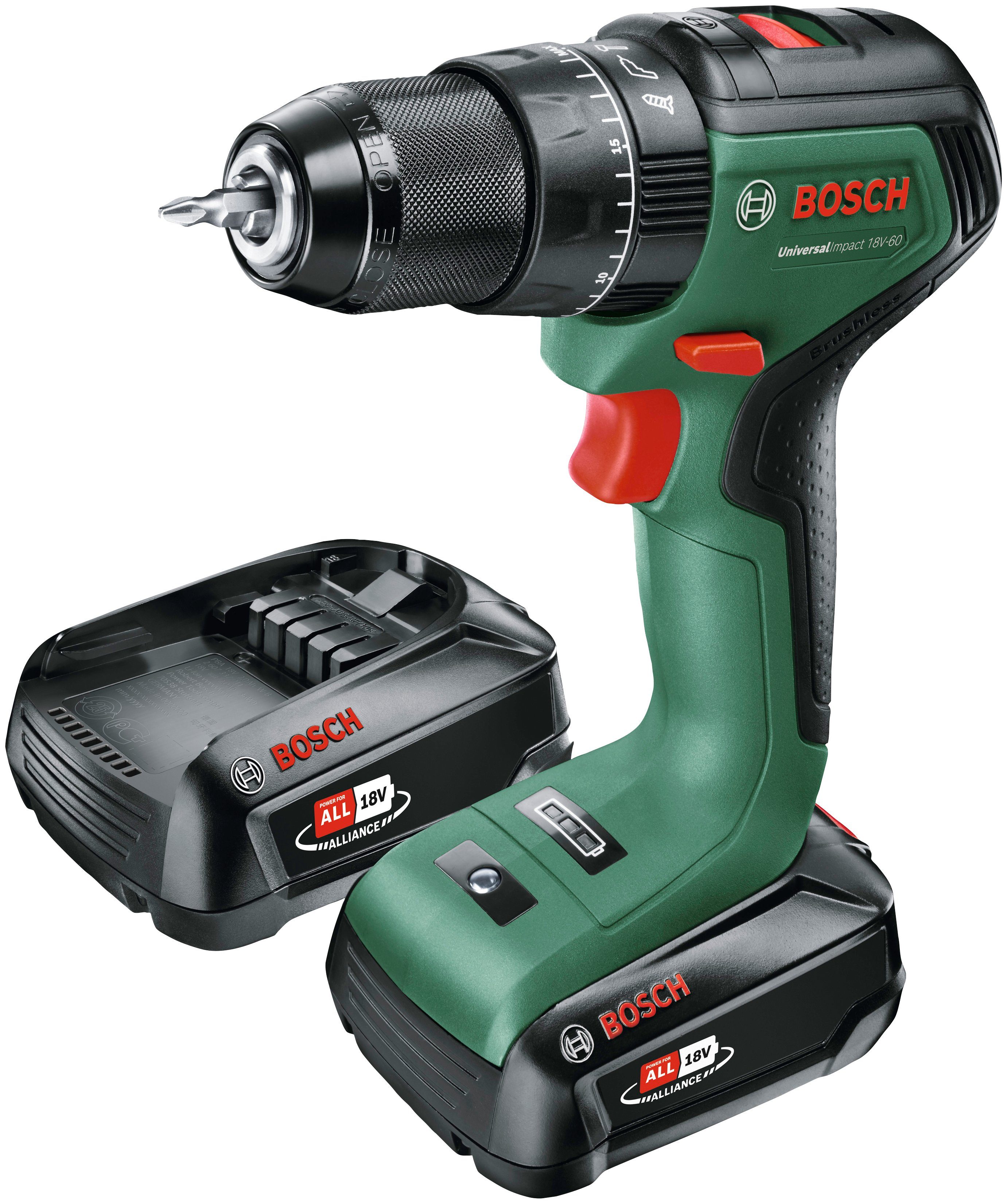Bosch Home & Garden Akku-Schlagbohrschrauber UniversalImpact 18V-60, Inkl. Koffer, mit 2 Akkus 18V/2Ah und Ladegerät