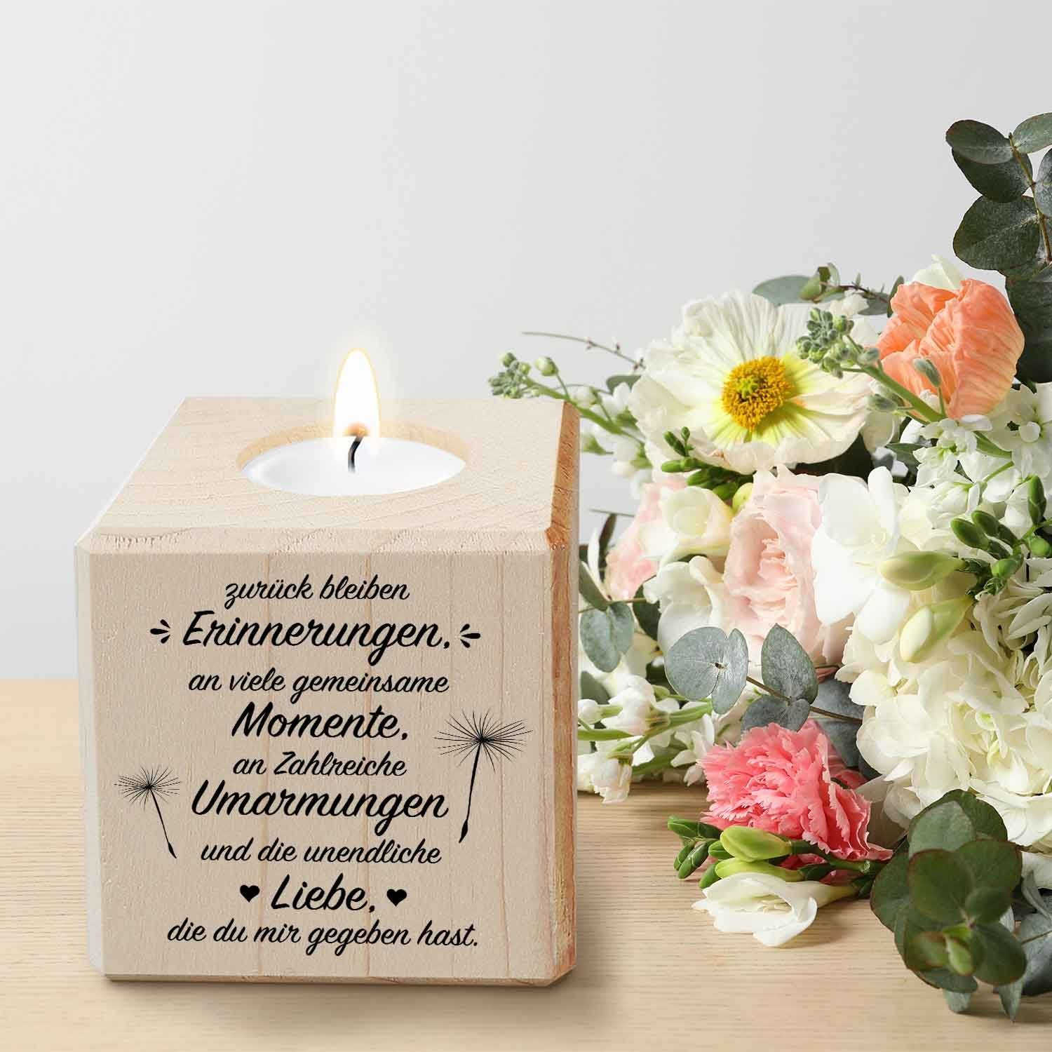 GRAVURZEILE Teelichthalter mit Gravur aus Holz - Grabschmuck - Trauergesche günstig online kaufen