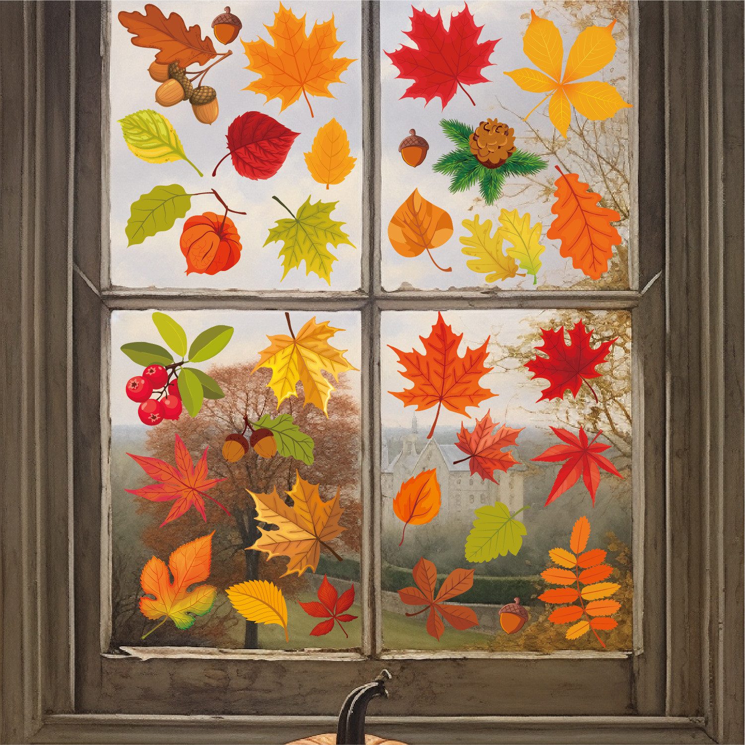 Bomiclss Fensterfolie 64 Stück Fensterbilder Herbst, Herbstdeko,Erntedankfest Fensterbilder, Selbstklebend Herbst Deko Aufkleber, für Fenster Kinderzimmer Cafés – Bild 4 von 5