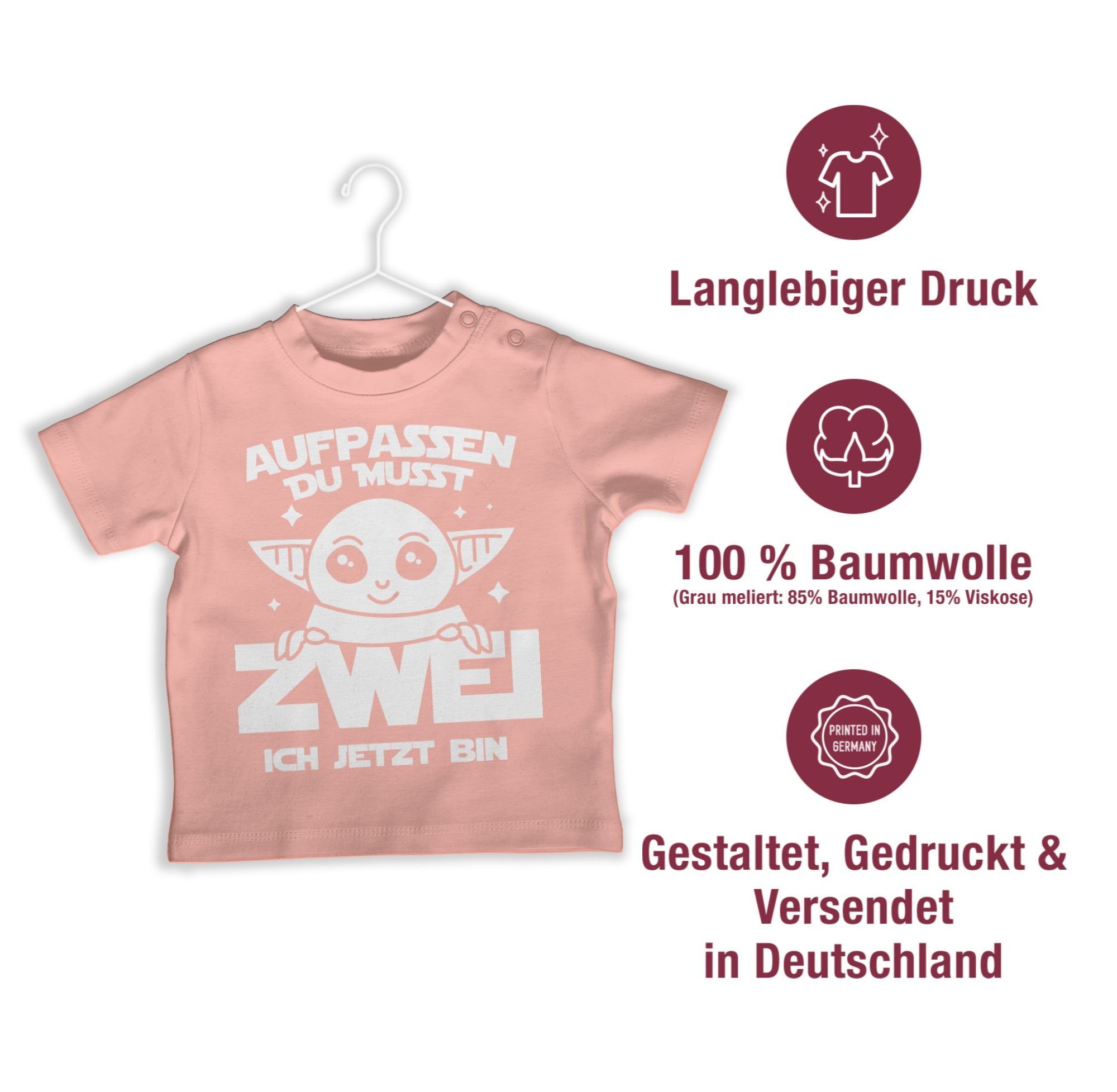Shirtracer T-Shirt Aufpassen du musst zwei ich jetzt bin Parodie weiß 2. Geburtstag